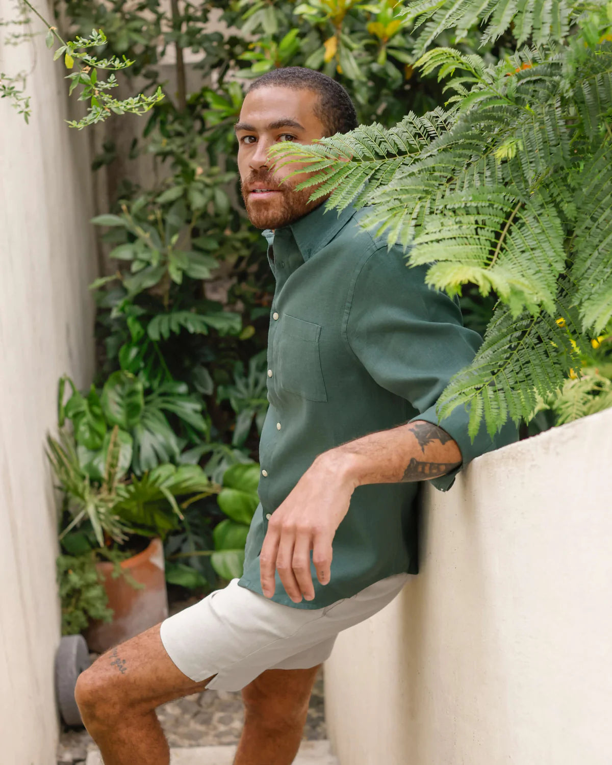 GREEN LONG SLEEVED LINEN SHIRT