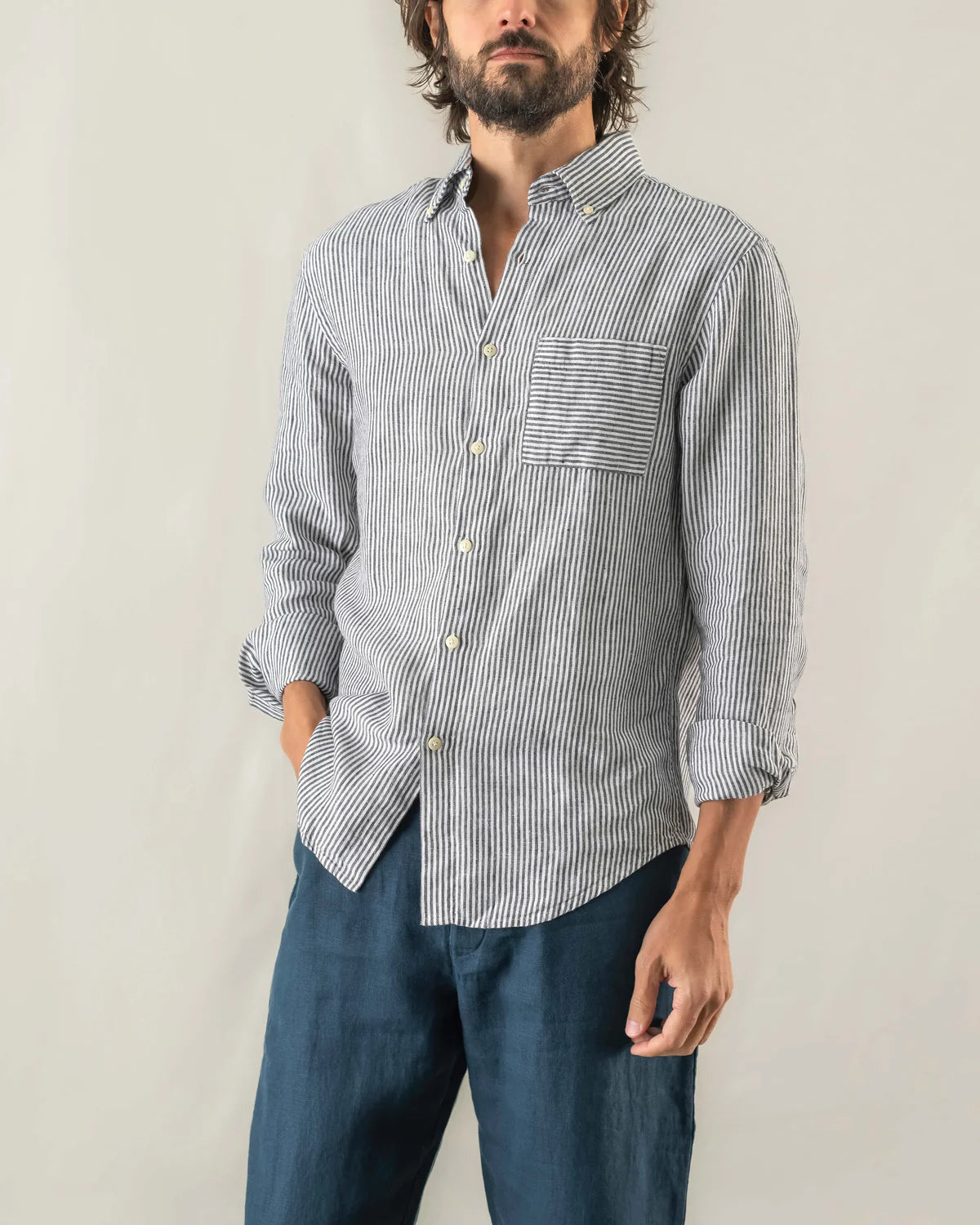 STRIPED LONG SLEEVED LINEN SHIRT