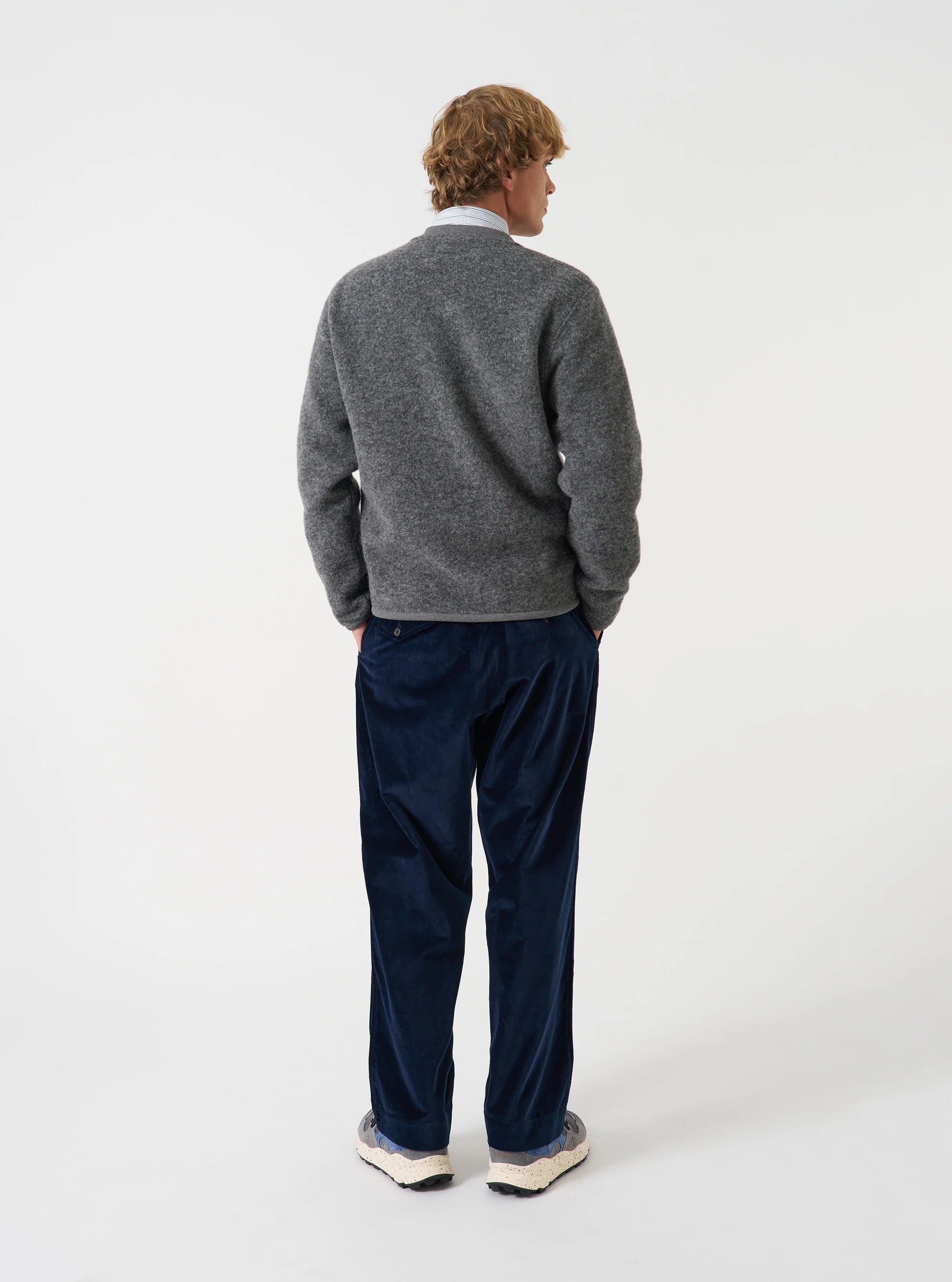WOOL FLEECE ZIP BOMBER JACKET - GREY MARL