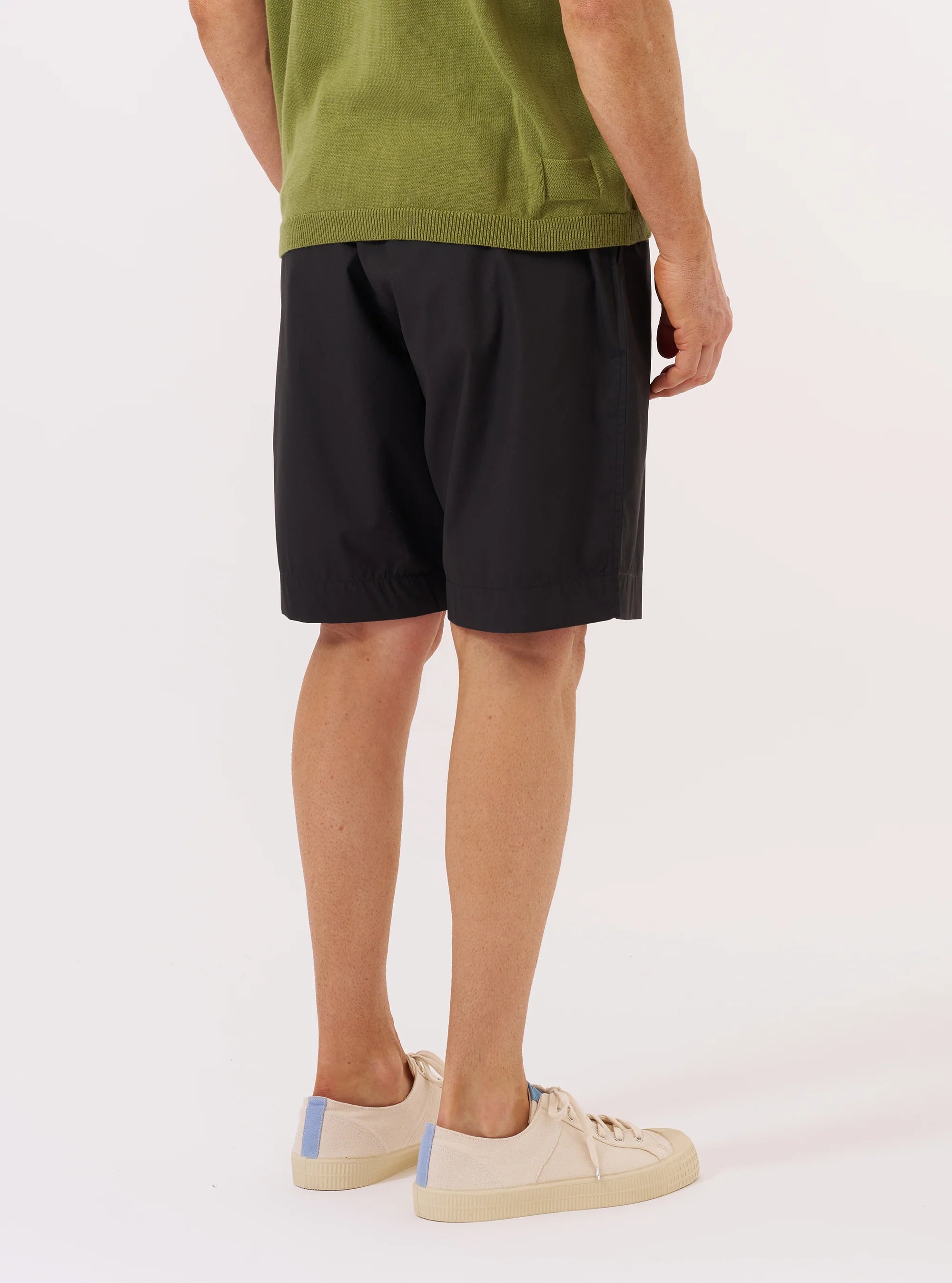 PLEATED TRACK SHORT - BLACK RECYCLED POLY TECH