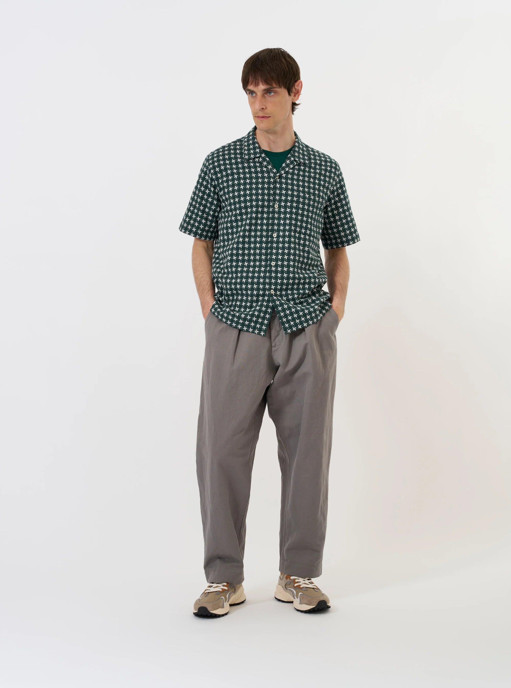 RHODES 8 COTTON ROAD SHIRT - GREEN/WHITE