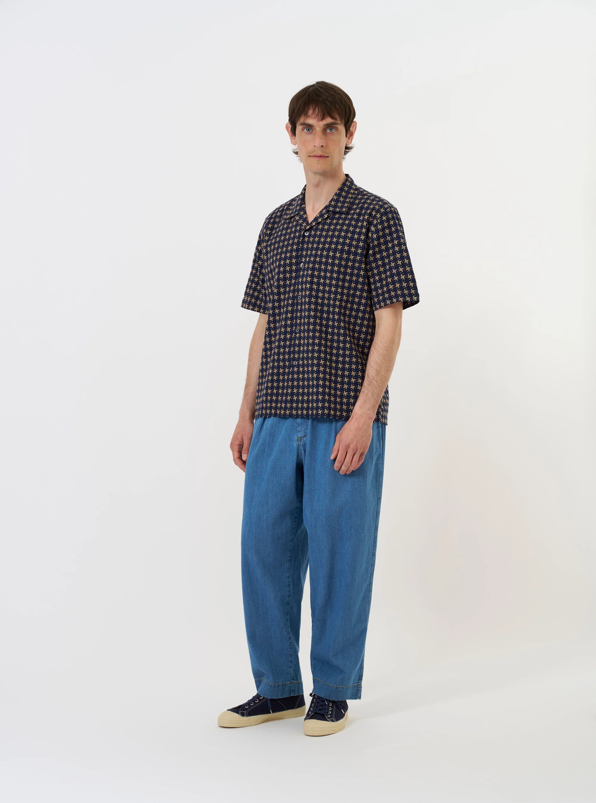 RHODES 8 COTTON ROAD SHIRT - NAVY/SAND