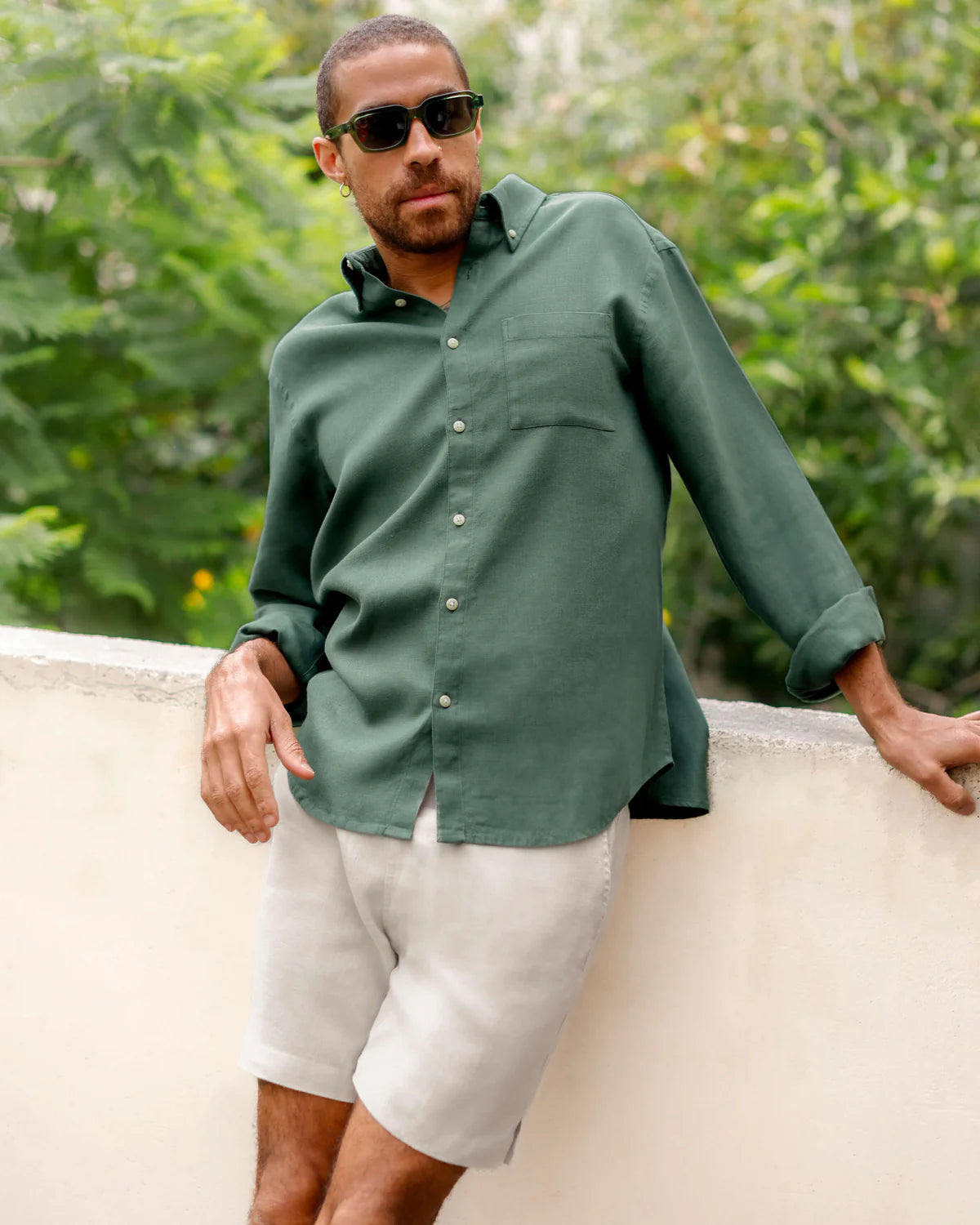 GREEN LONG SLEEVED LINEN SHIRT