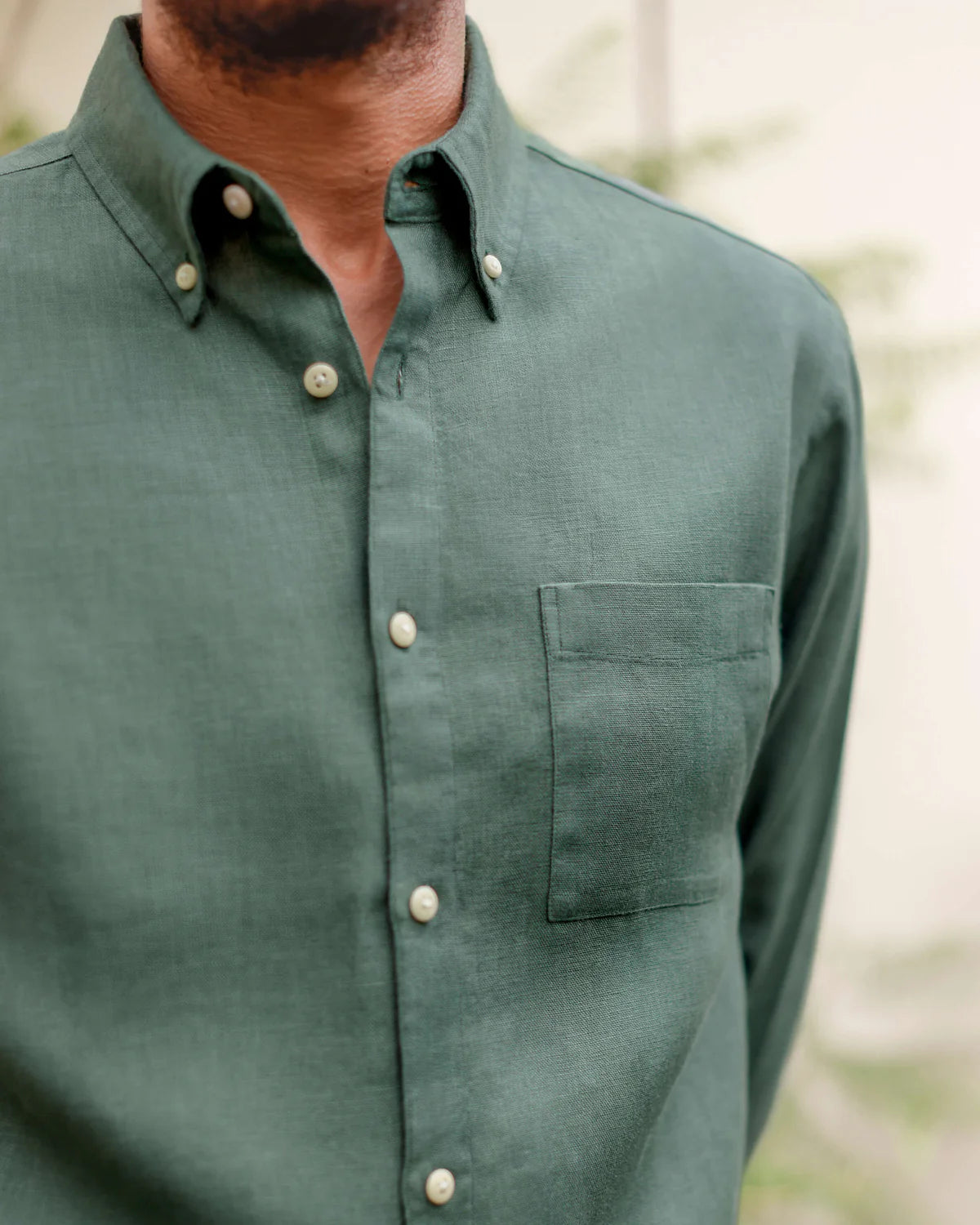 GREEN LONG SLEEVED LINEN SHIRT