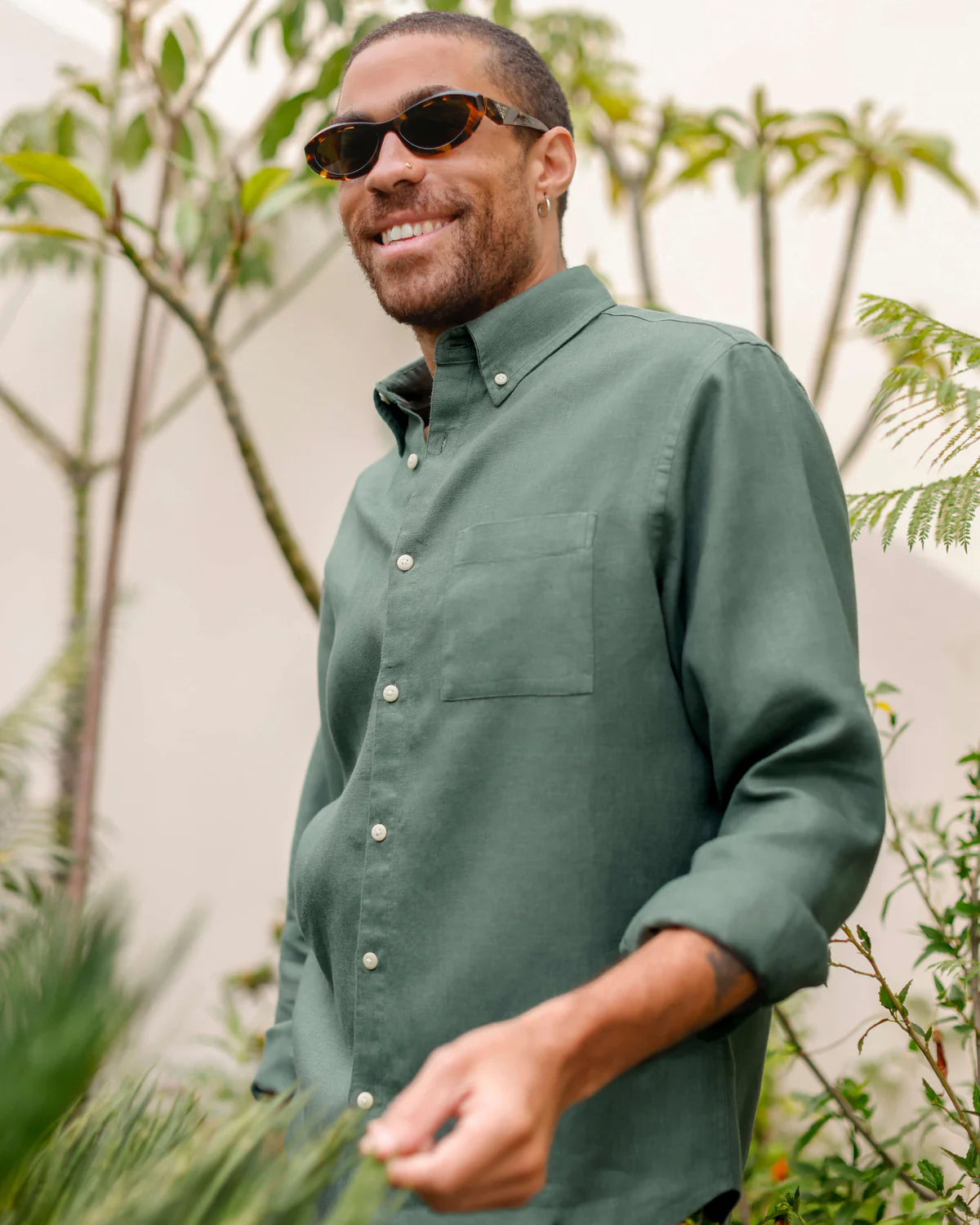 GREEN LONG SLEEVED LINEN SHIRT