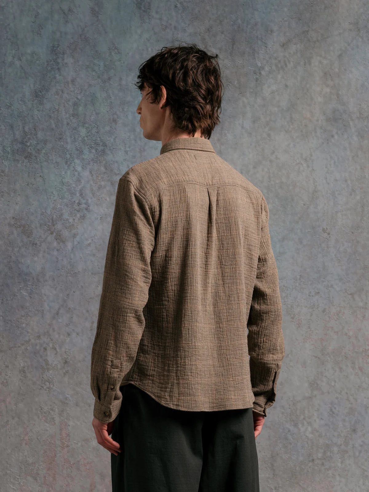 DIRLETON SHIRT - KHAKI CHECK CRINKLE COTTON