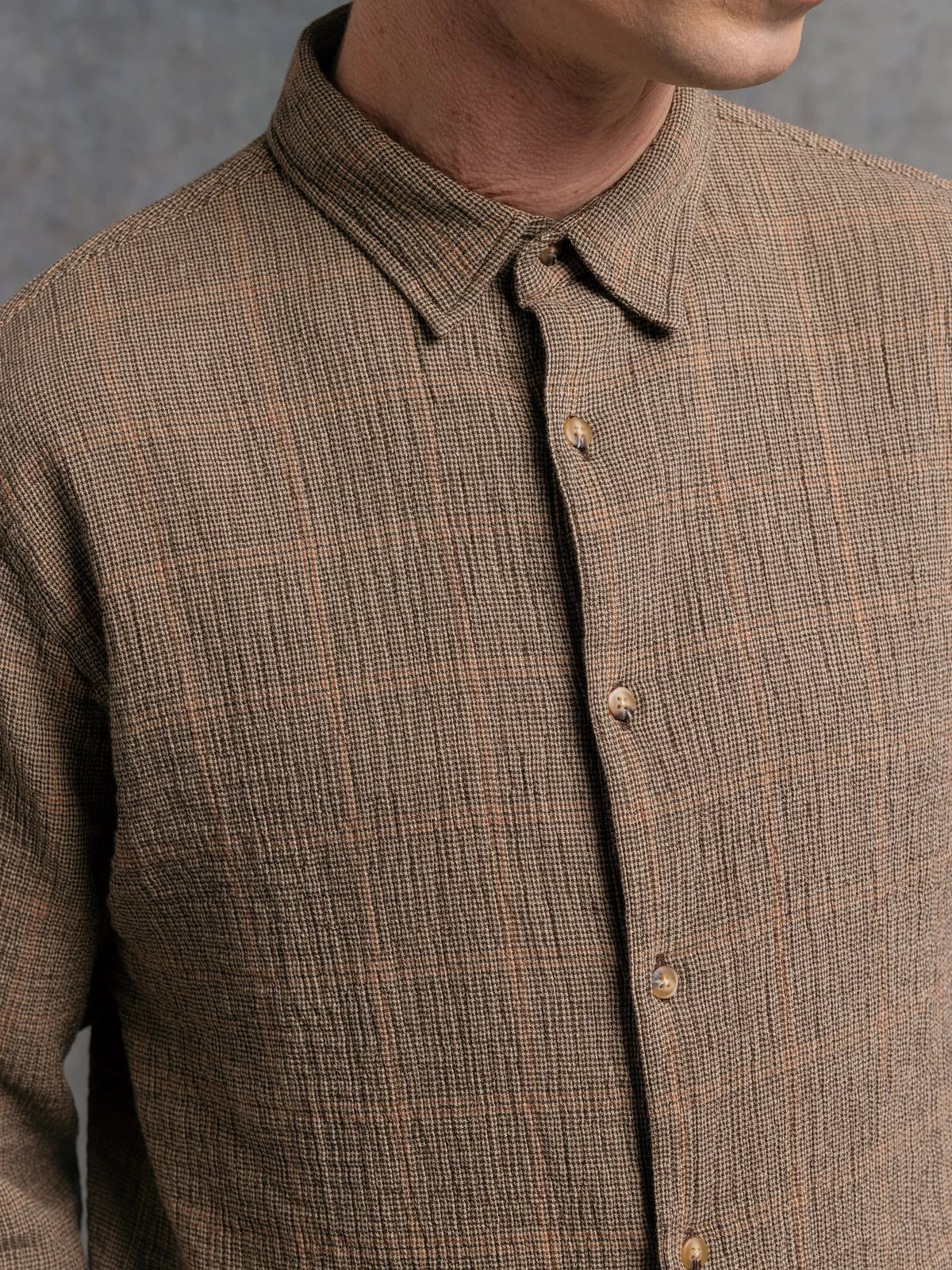 DIRLETON SHIRT - KHAKI CHECK CRINKLE COTTON