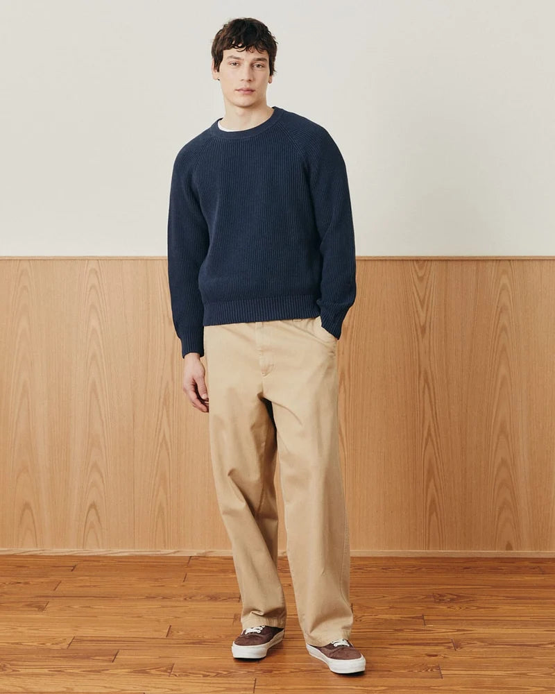 WASHED COTTON CREWNECK - NAVY