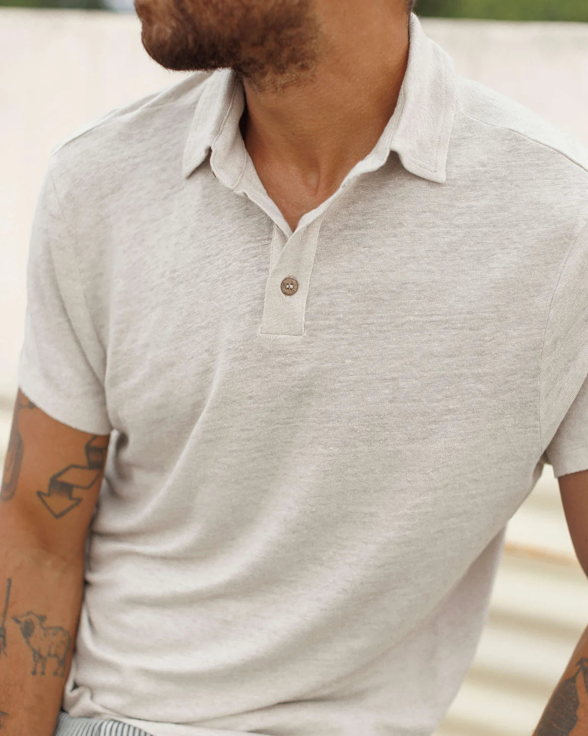 KNIT POLO - BONE