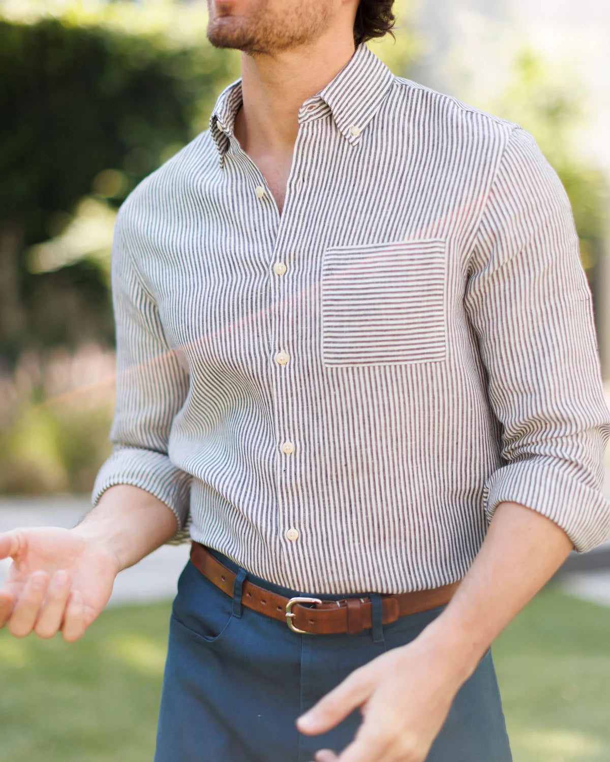 STRIPED LONG SLEEVED LINEN SHIRT