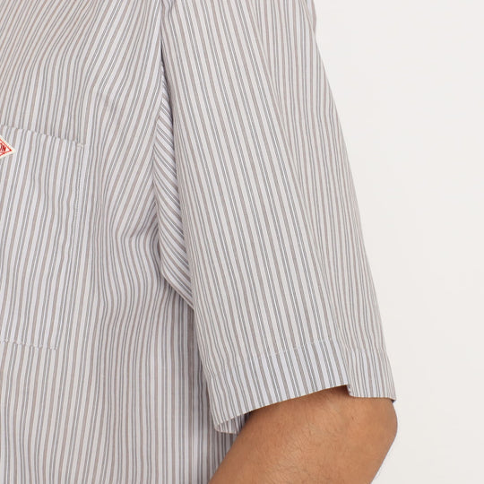 BAND COLLAR SS SHIRT - ECRU/CHARCOAL STRIPE