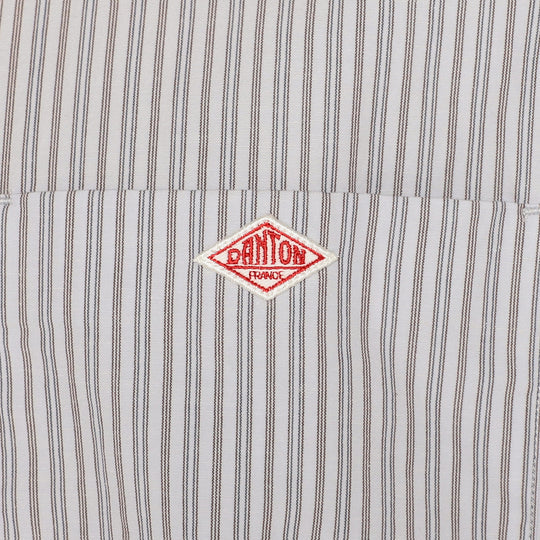 BAND COLLAR SS SHIRT - ECRU/CHARCOAL STRIPE