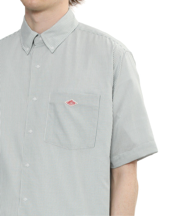DOT BUTTON SS SHIRT - GREEN/WHITE STRIPES
