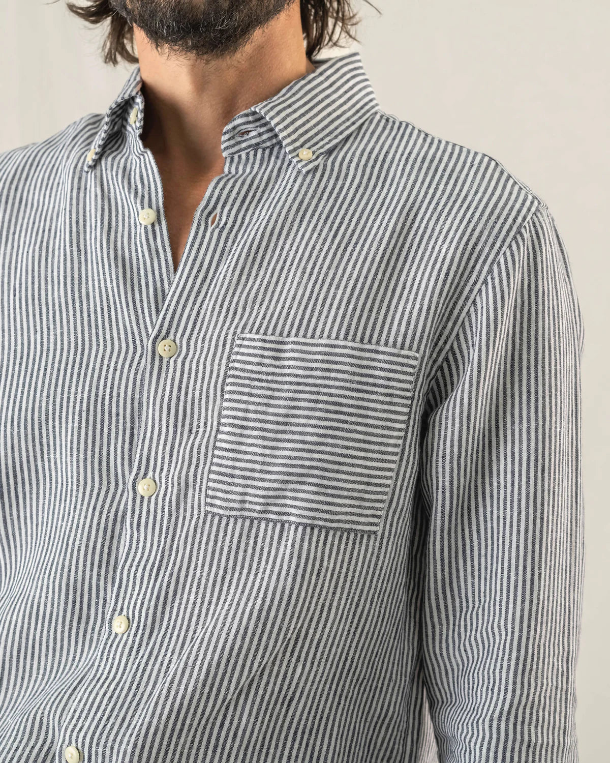 STRIPED LONG SLEEVED LINEN SHIRT