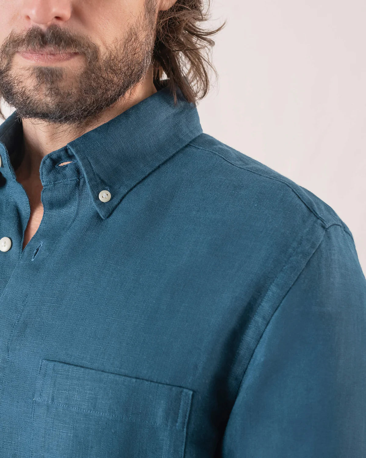 BLUE LONG SLEEVED LINEN SHIRT