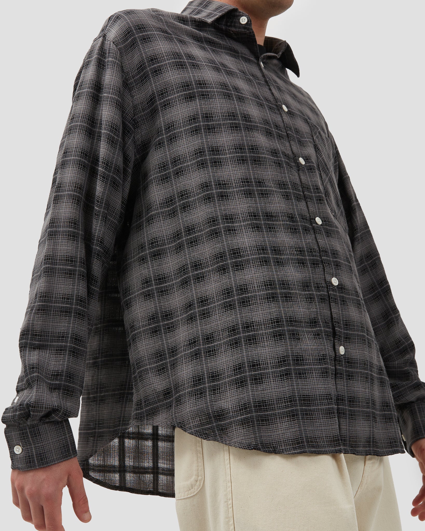 OVERSIZED SHIRT MERINO PLAID BLACK