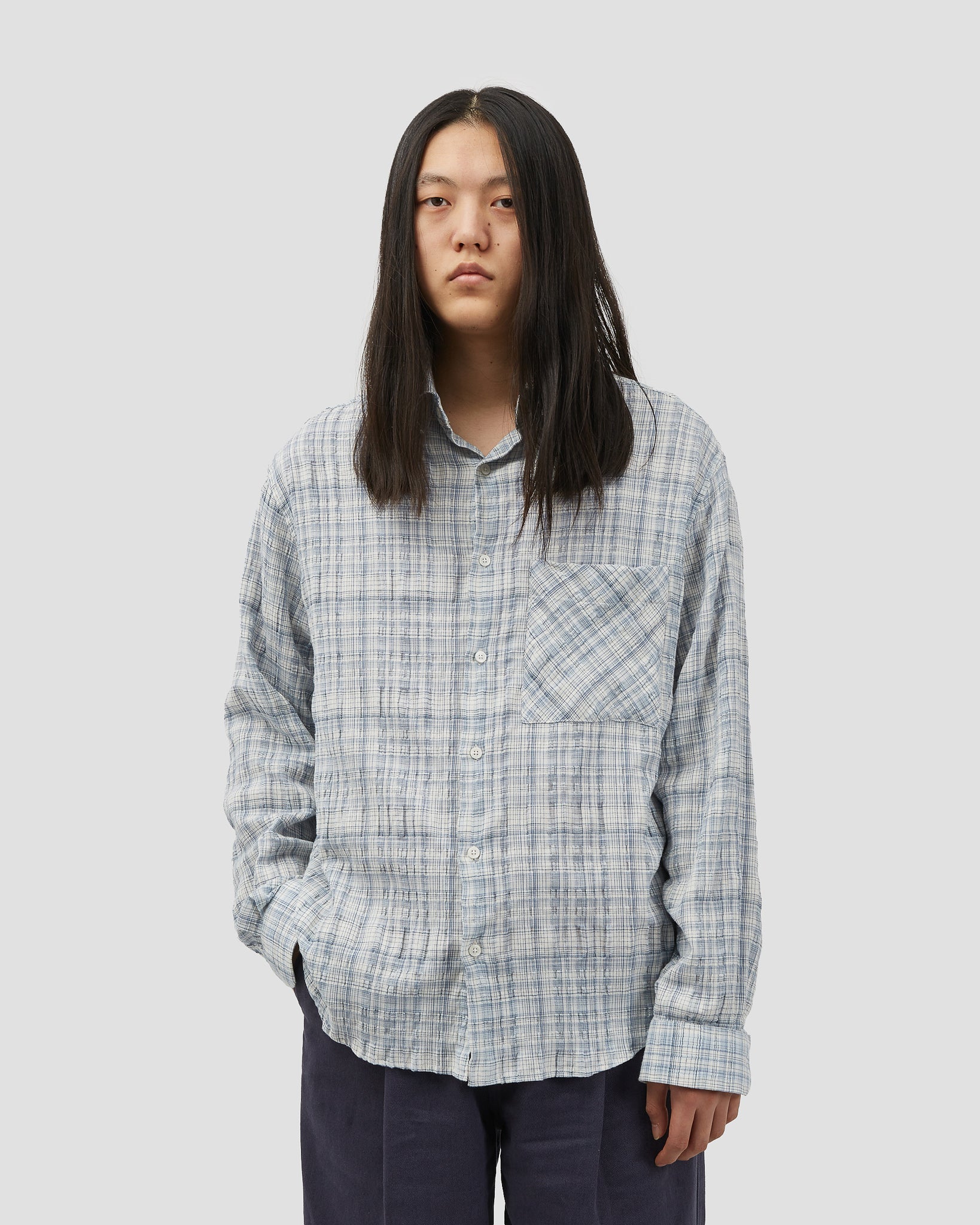OVERSIZED SHIRT TEXTURED BLUE