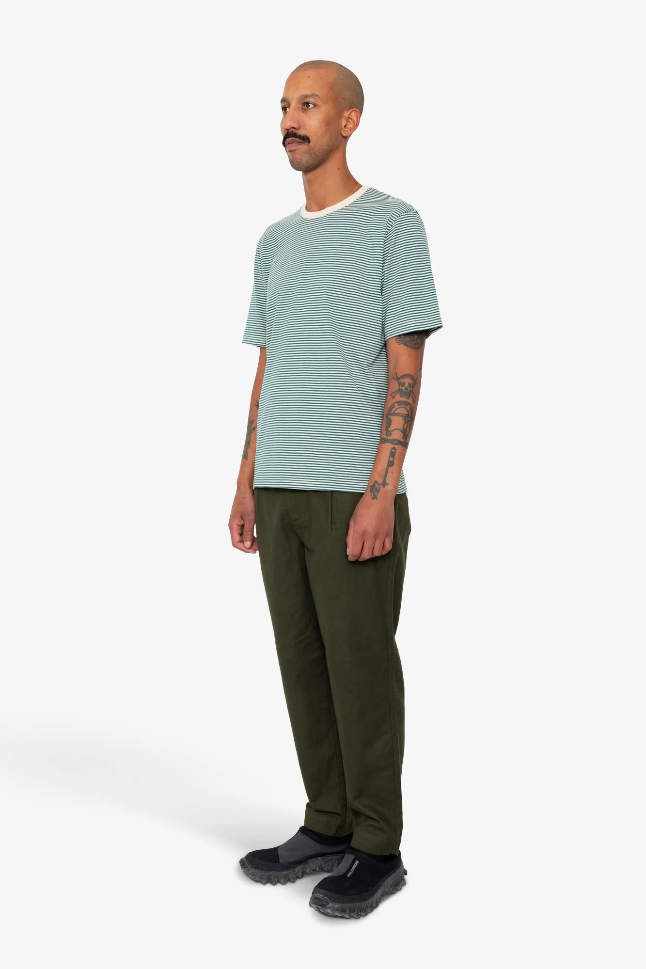 1x1 STRIPED TEE - GREEN/ECRU