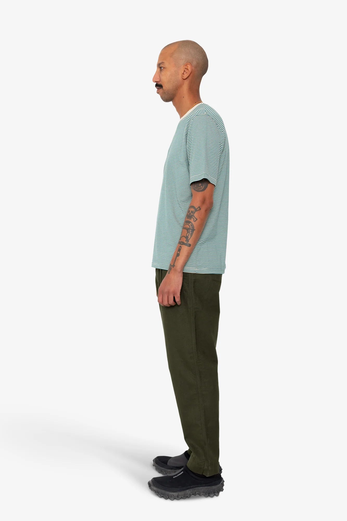1x1 STRIPED TEE - GREEN/ECRU