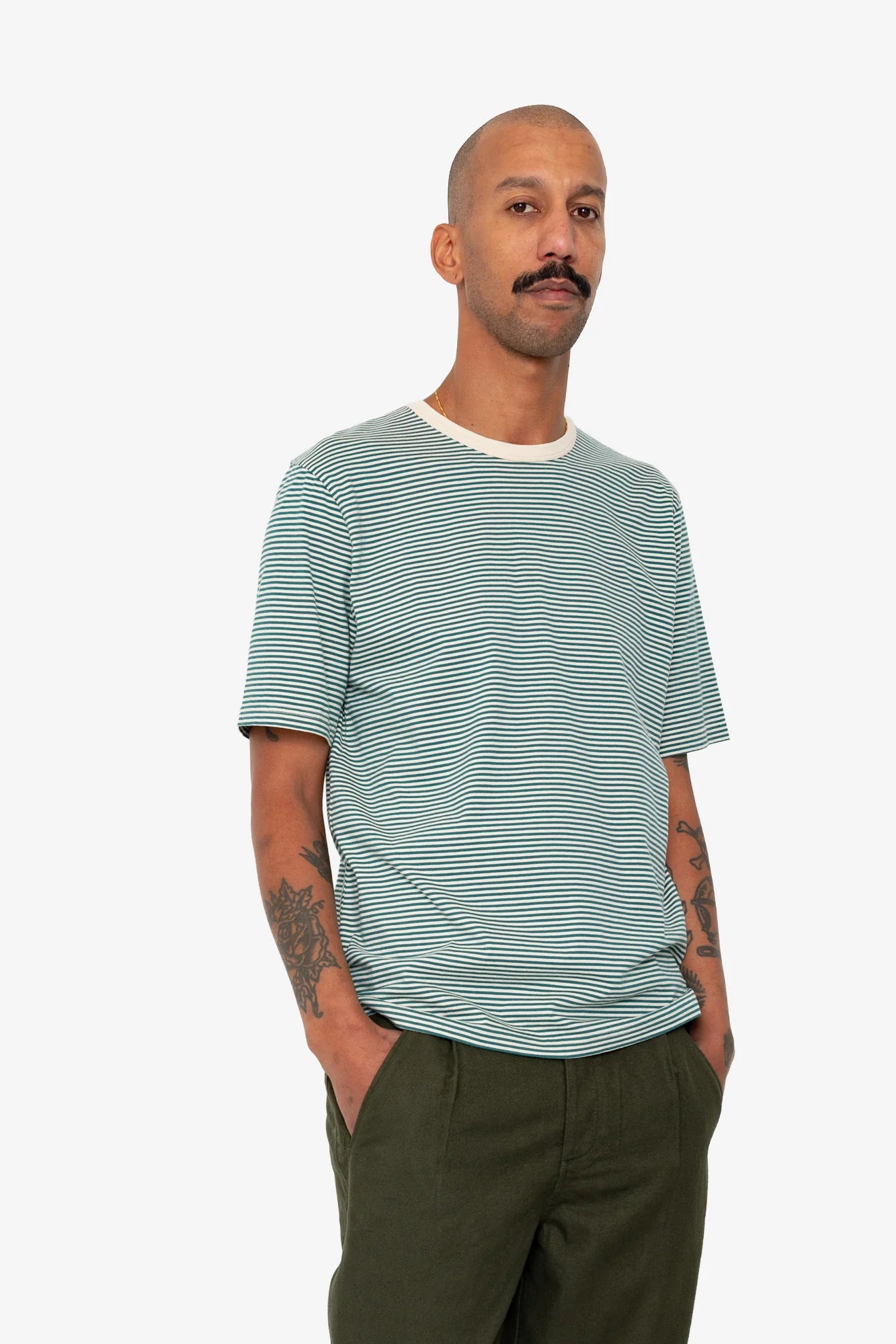 1x1 STRIPED TEE - GREEN/ECRU