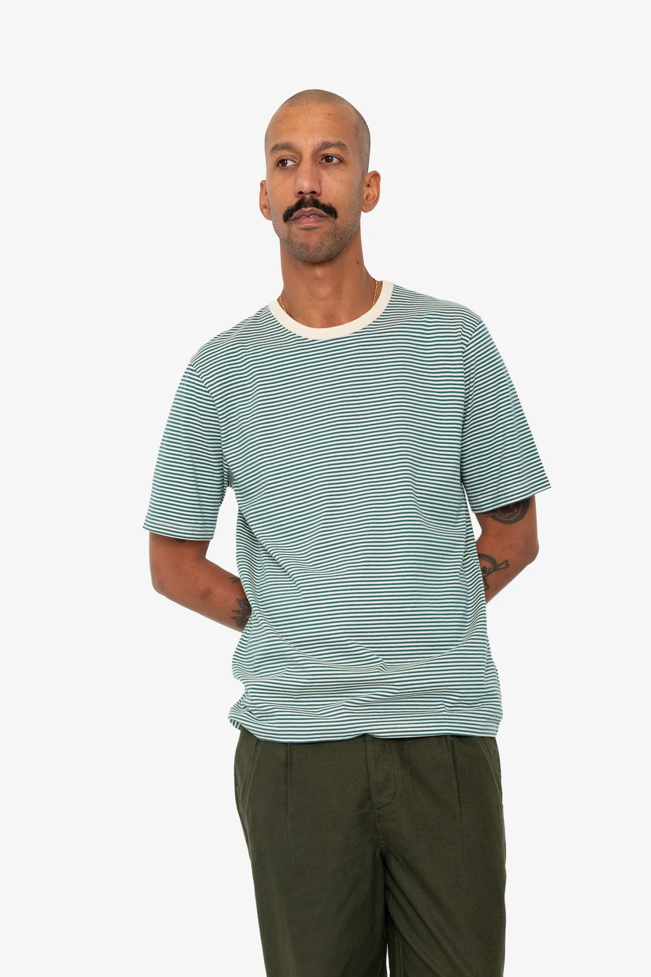 1x1 STRIPED TEE - GREEN/ECRU