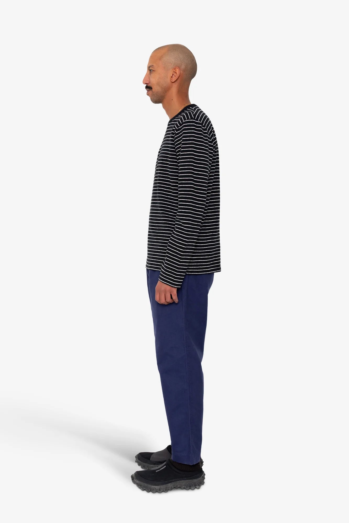 LONG SLEEVE TEXTURED TEE - BLACK/ECRU