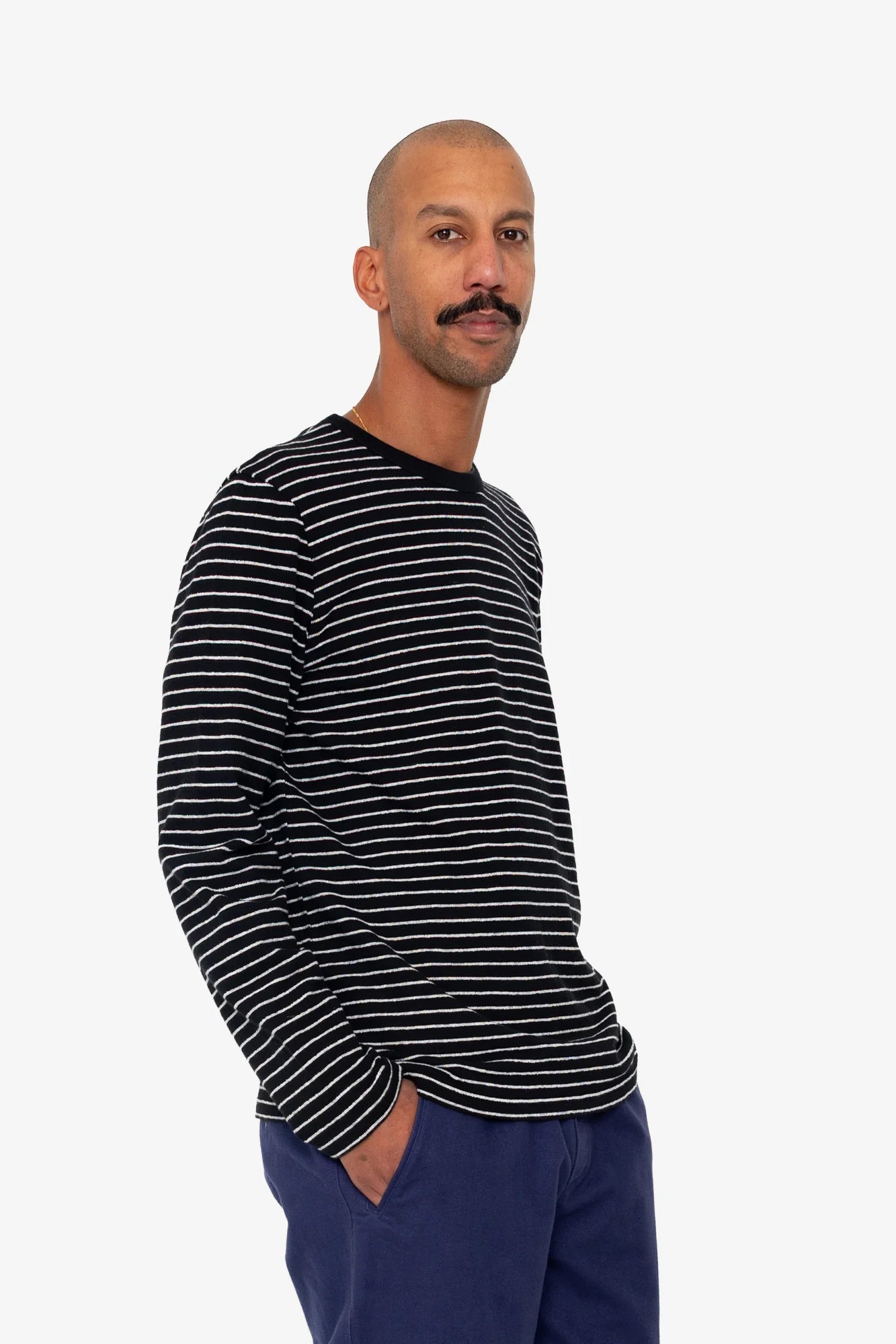 LONG SLEEVE TEXTURED TEE - BLACK/ECRU