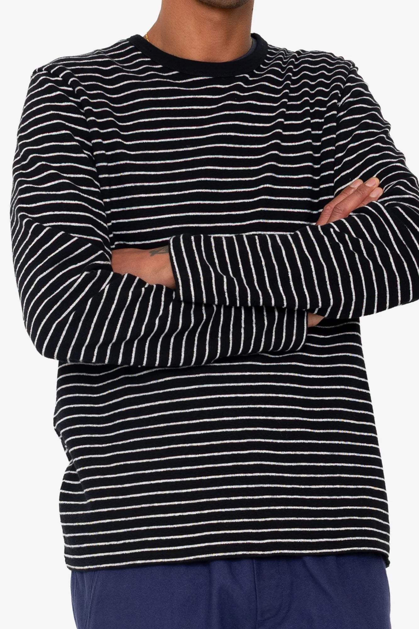 LONG SLEEVE TEXTURED TEE - BLACK/ECRU