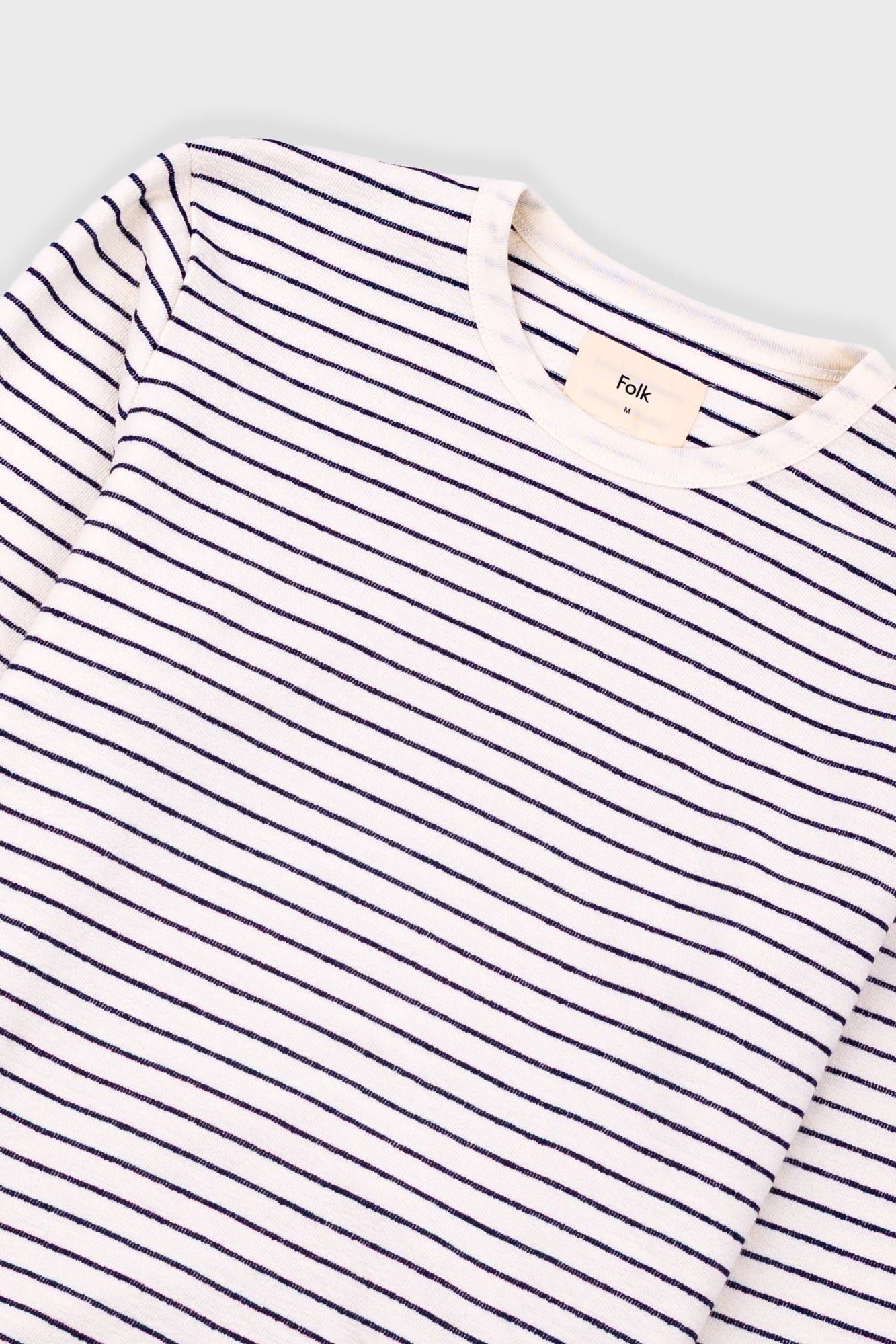 LONG SLEEVE TEXTURED TEE - ECRU/NAVY