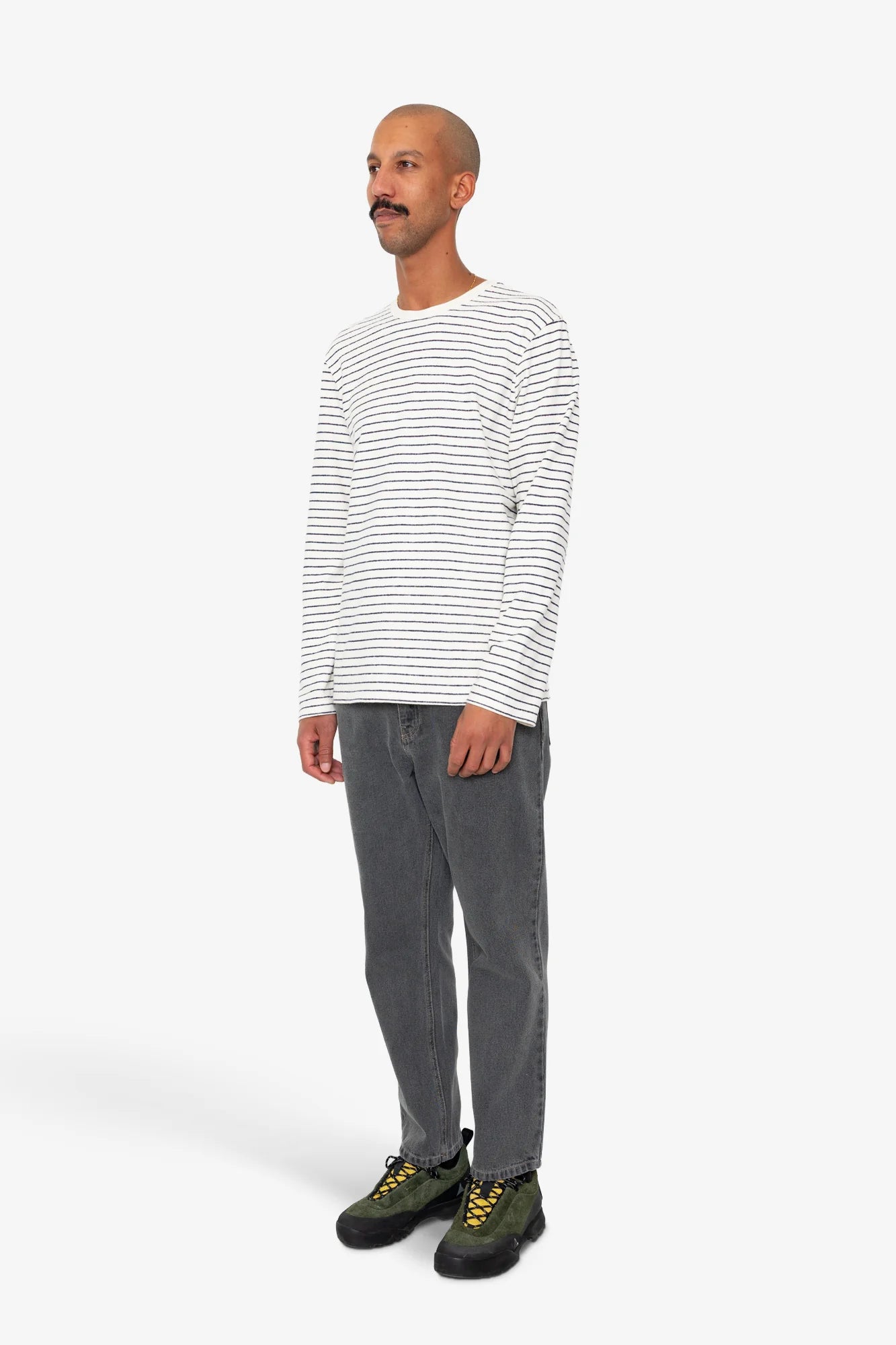 LONG SLEEVE TEXTURED TEE - ECRU/NAVY