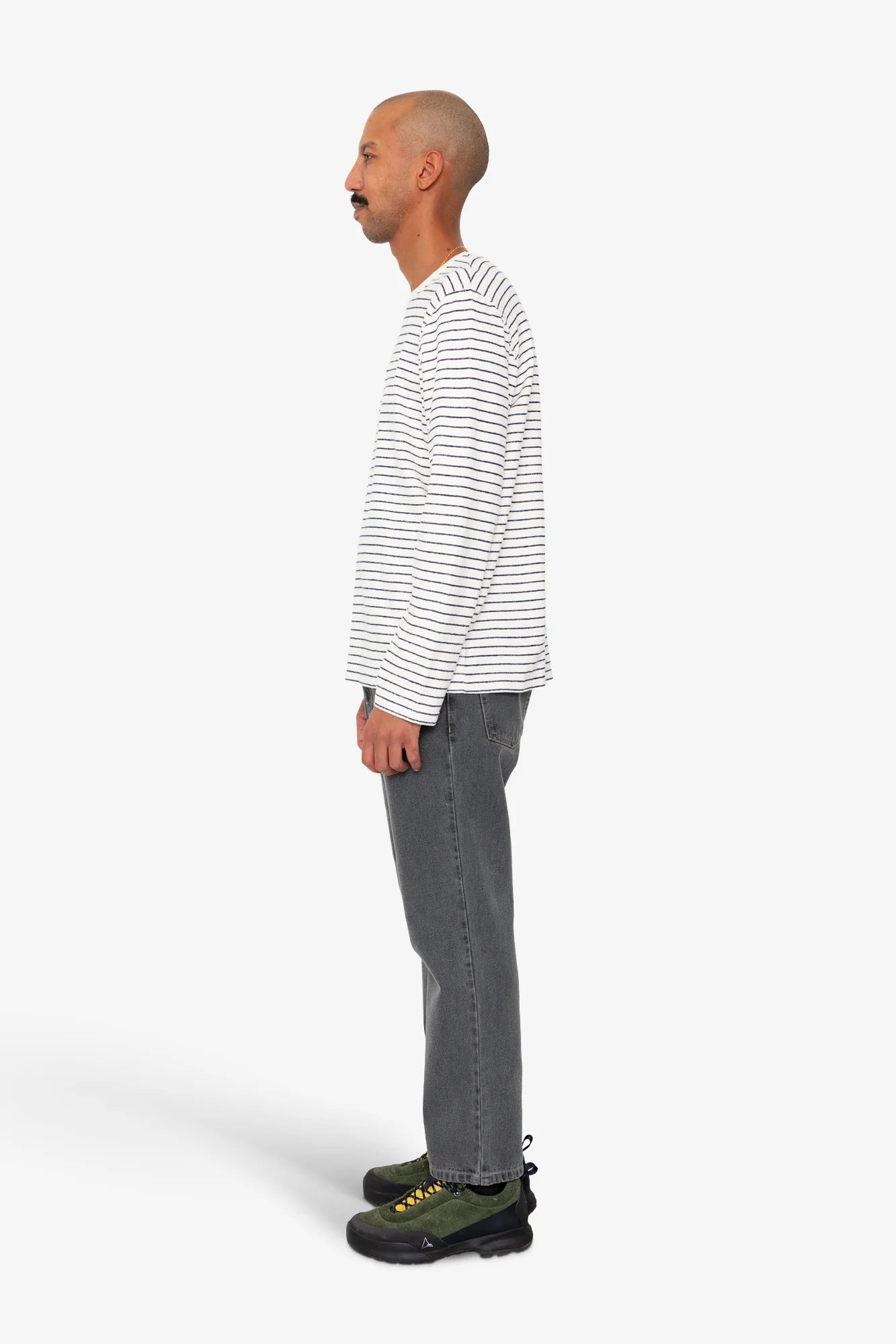 LONG SLEEVE TEXTURED TEE - ECRU/NAVY