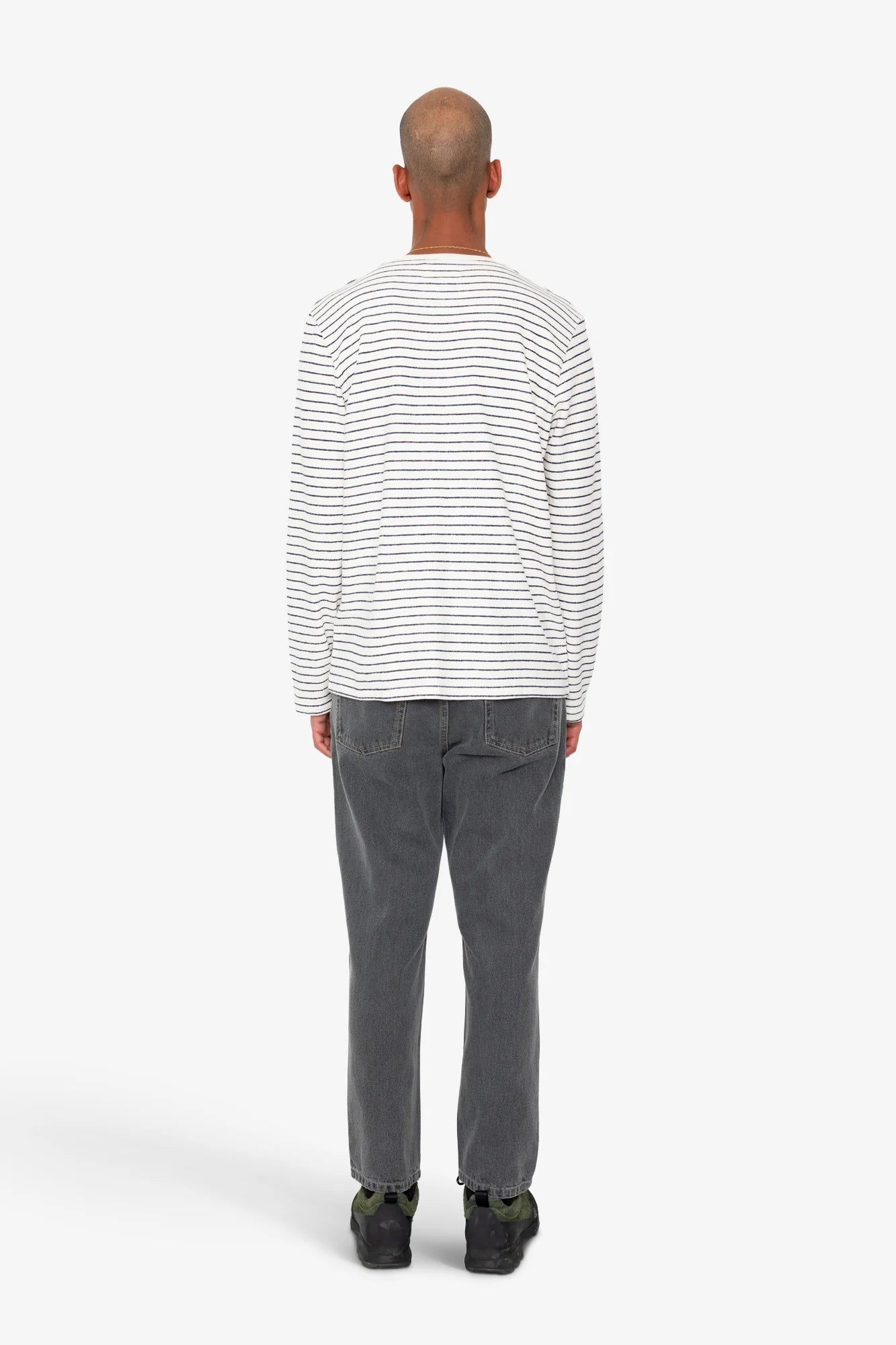LONG SLEEVE TEXTURED TEE - ECRU/NAVY