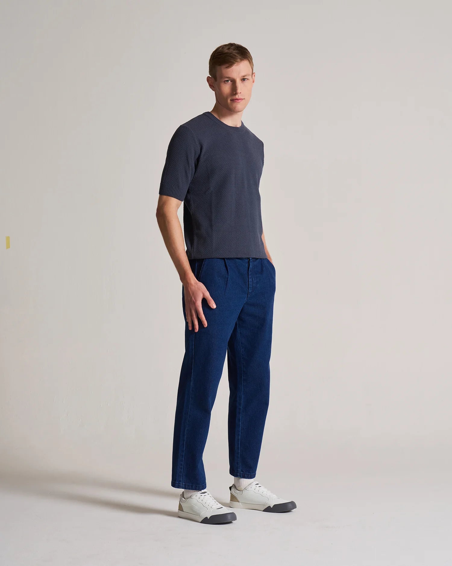 WAFFLE KNITTED TEE - INDIA INK