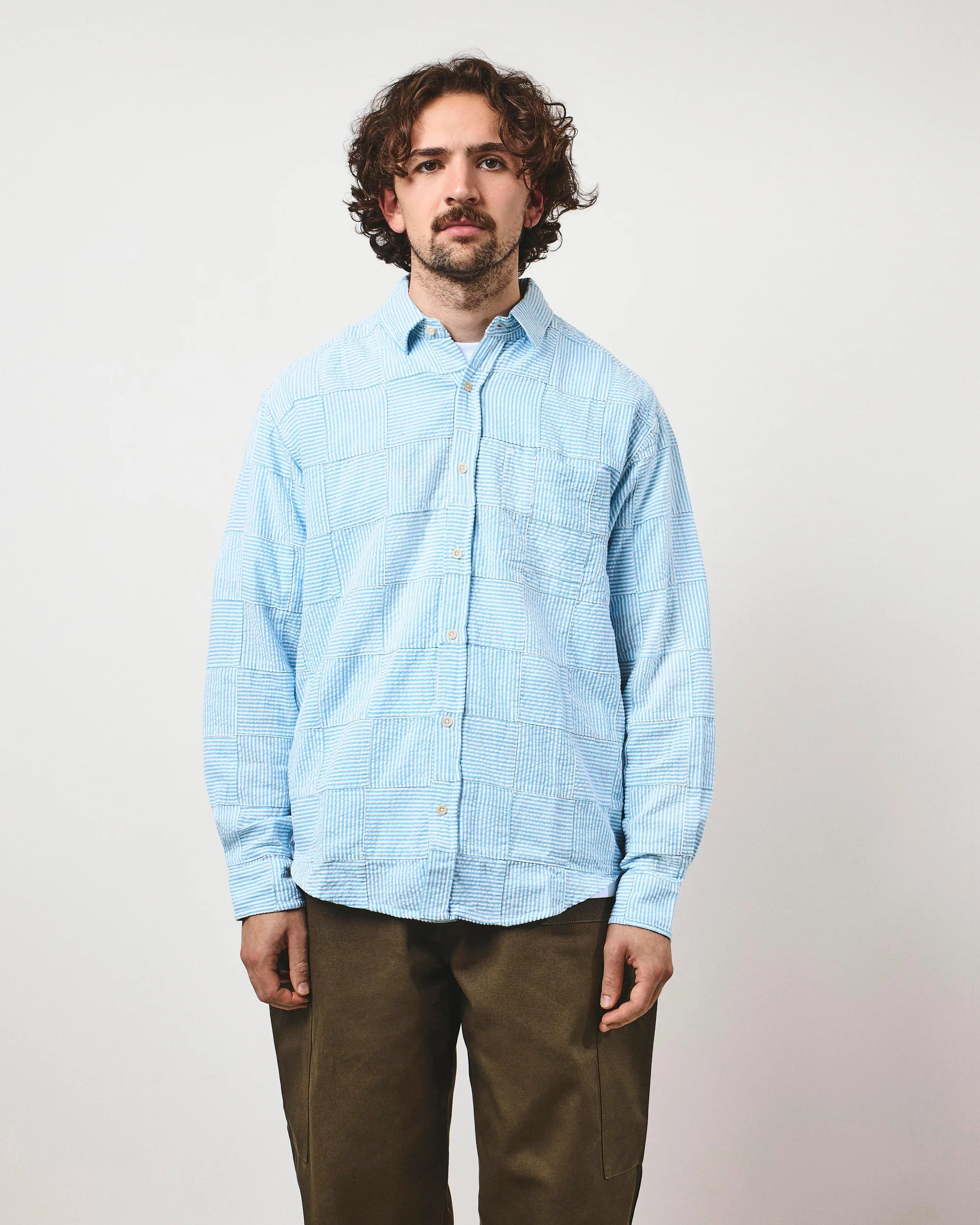 PATCHWORK STRIPE HERITAGE SHIRT - SKY BLUE SEERSUCKER
