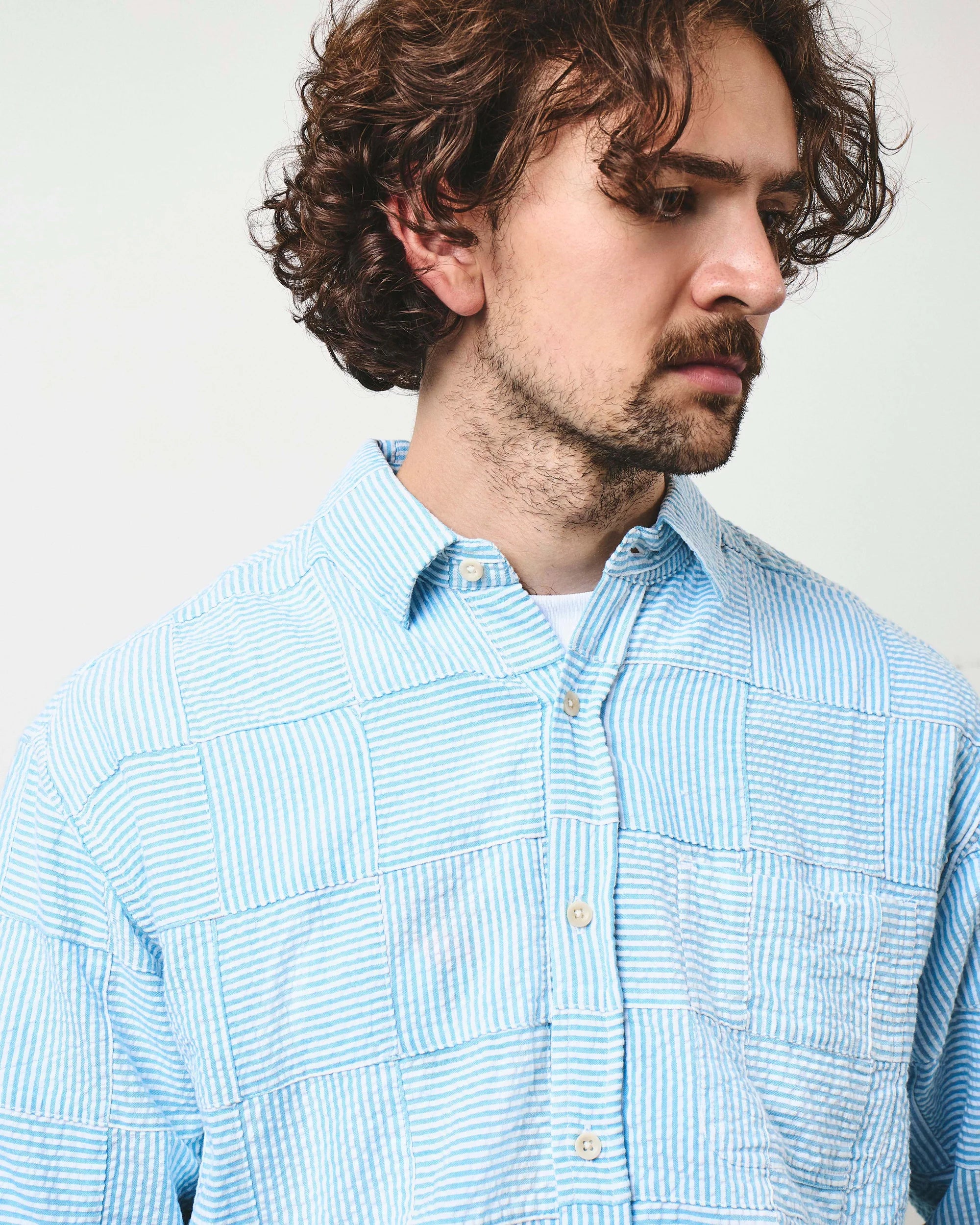 PATCHWORK STRIPE HERITAGE SHIRT - SKY BLUE SEERSUCKER