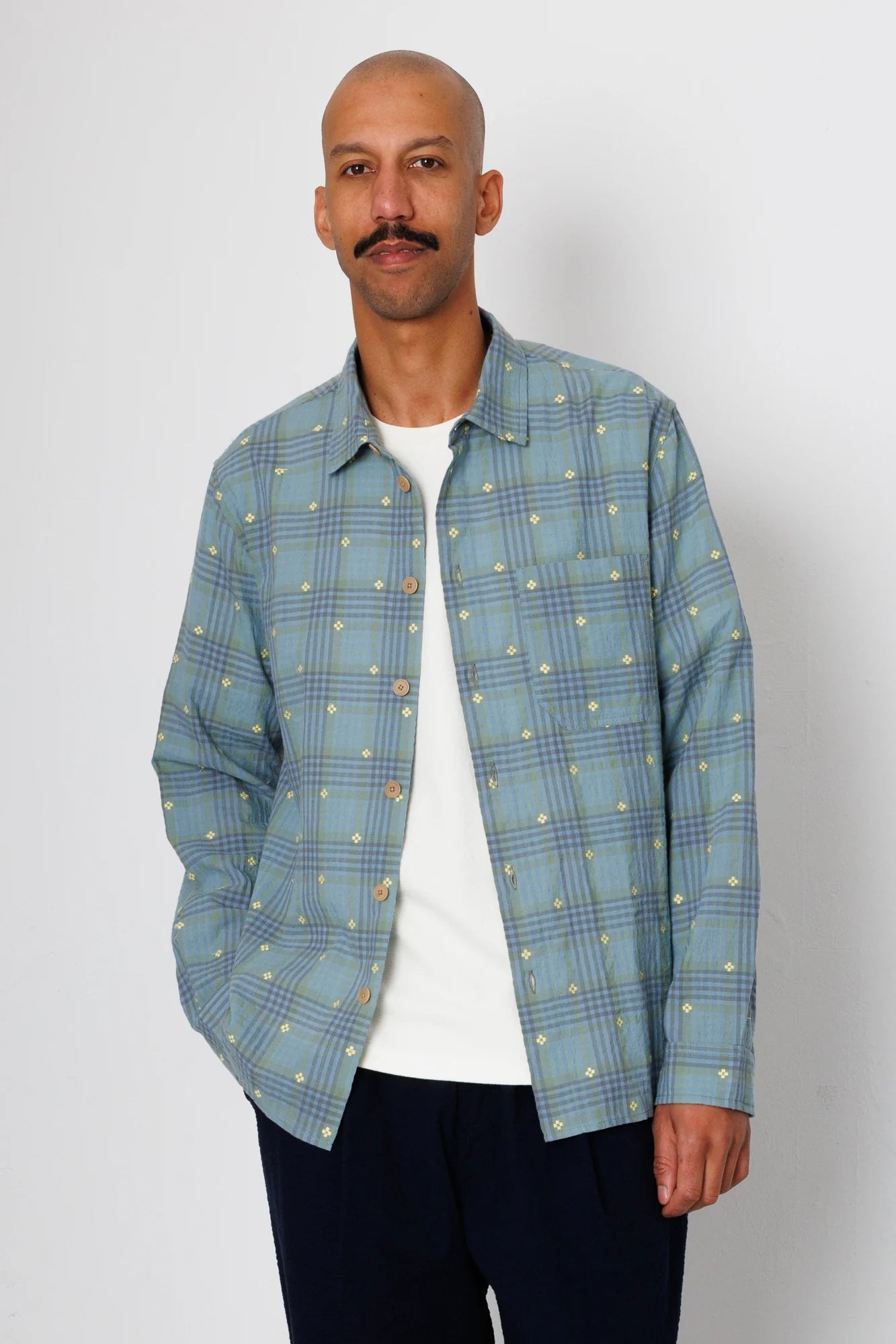 EASY FIT SHIRT - BLUE YELLOW FLOWER CHECK