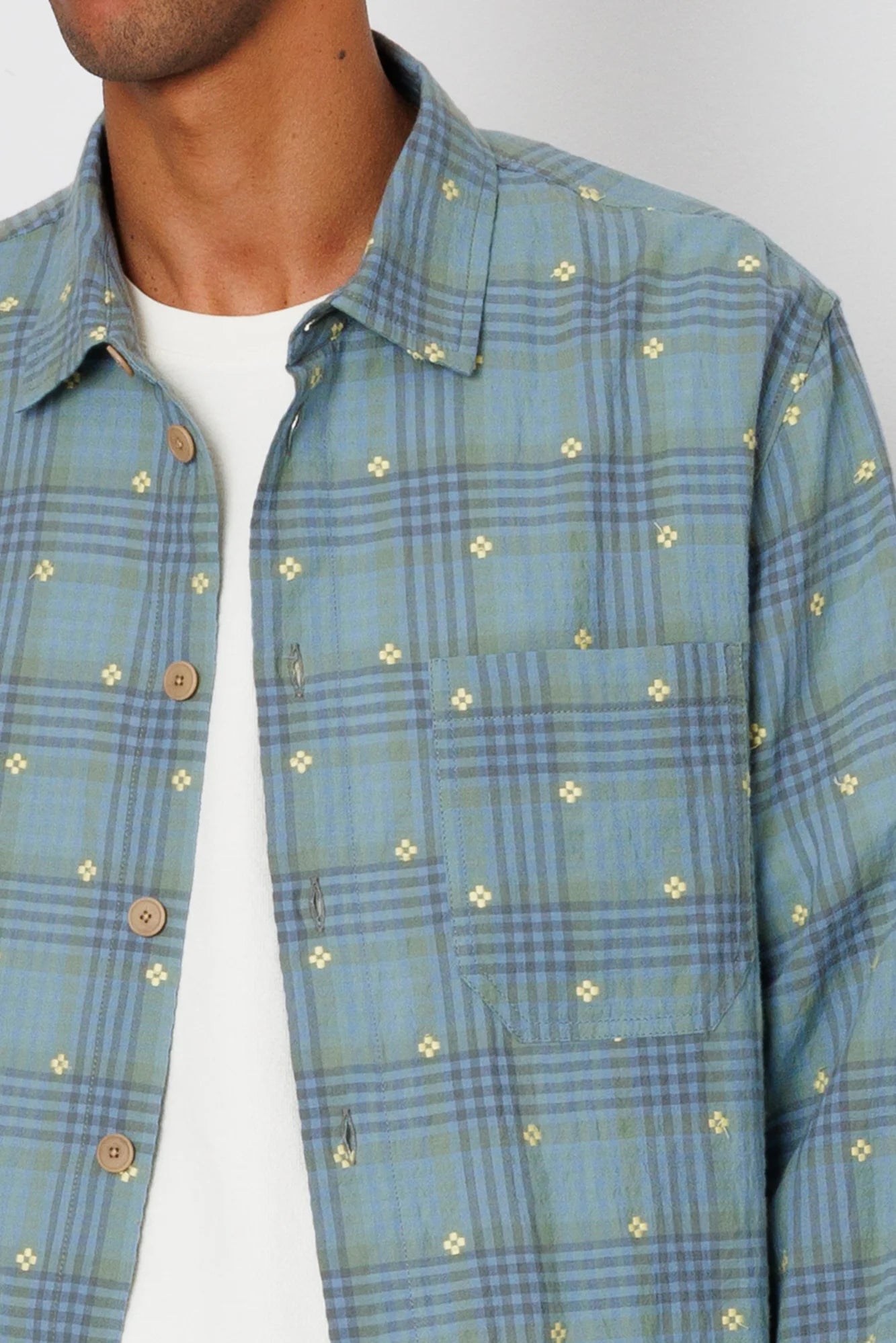 EASY FIT SHIRT - BLUE YELLOW FLOWER CHECK