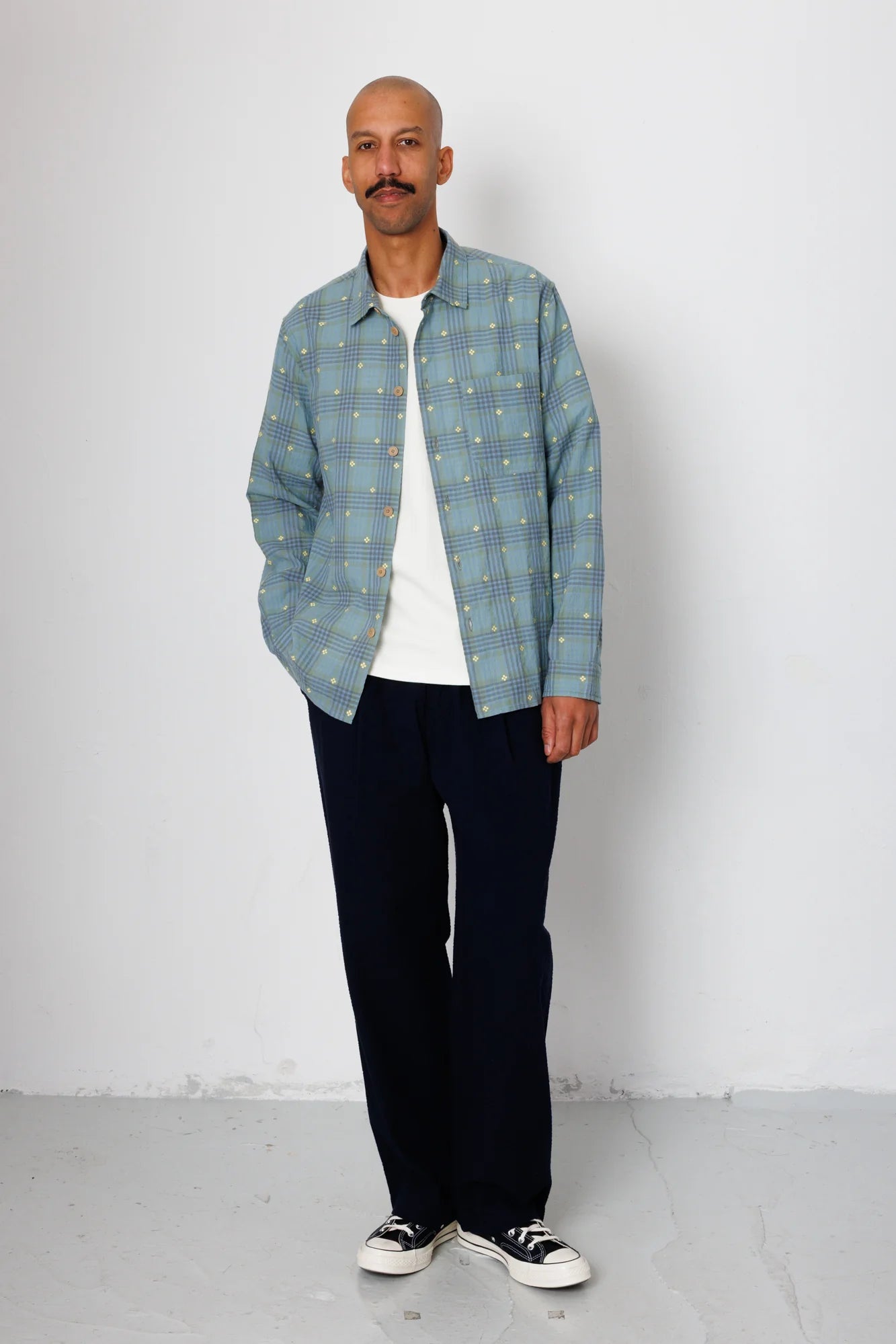 EASY FIT SHIRT - BLUE YELLOW FLOWER CHECK