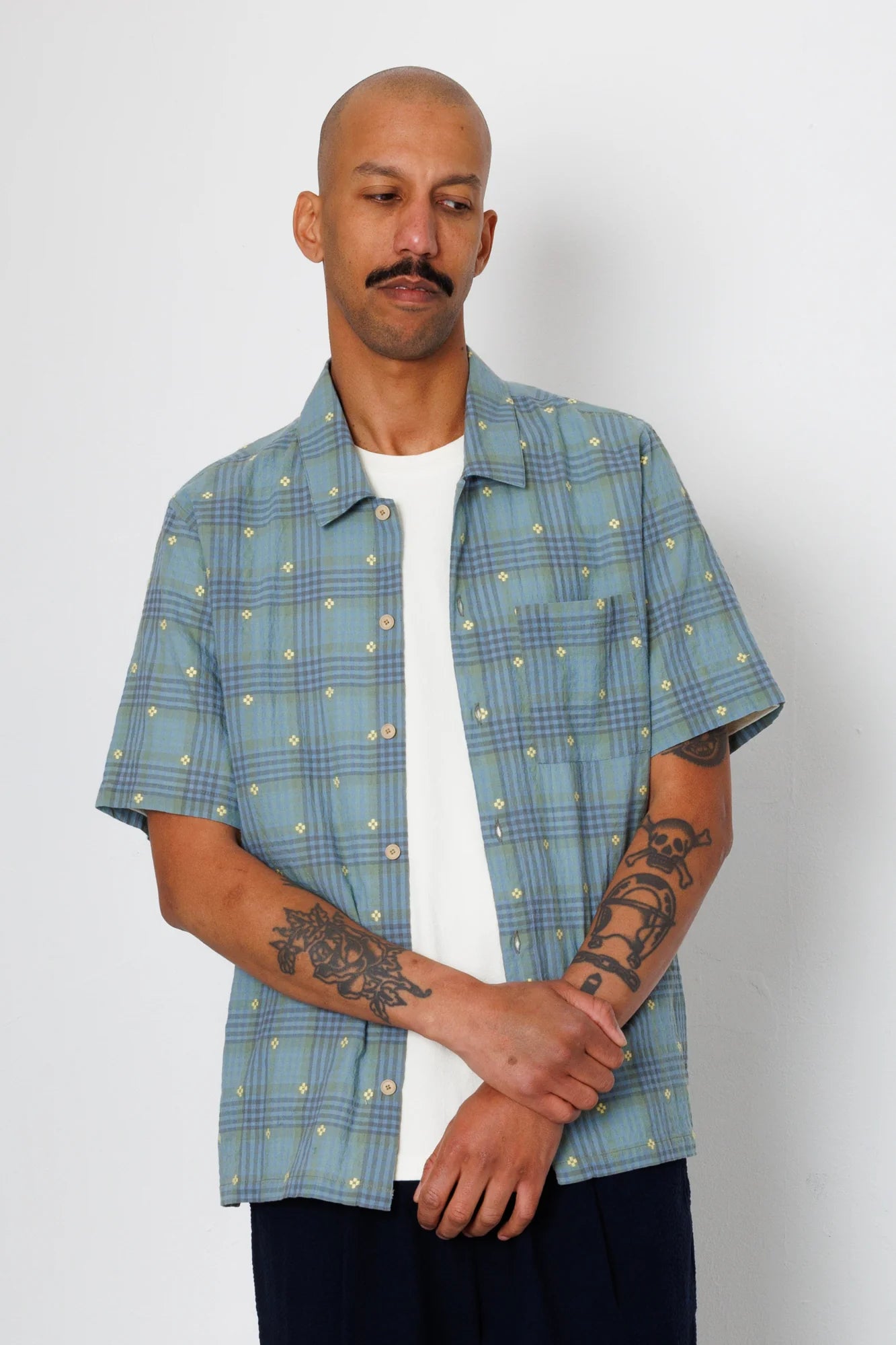 GABE SHIRT - BLUE YELLOW FLOWER CHECK