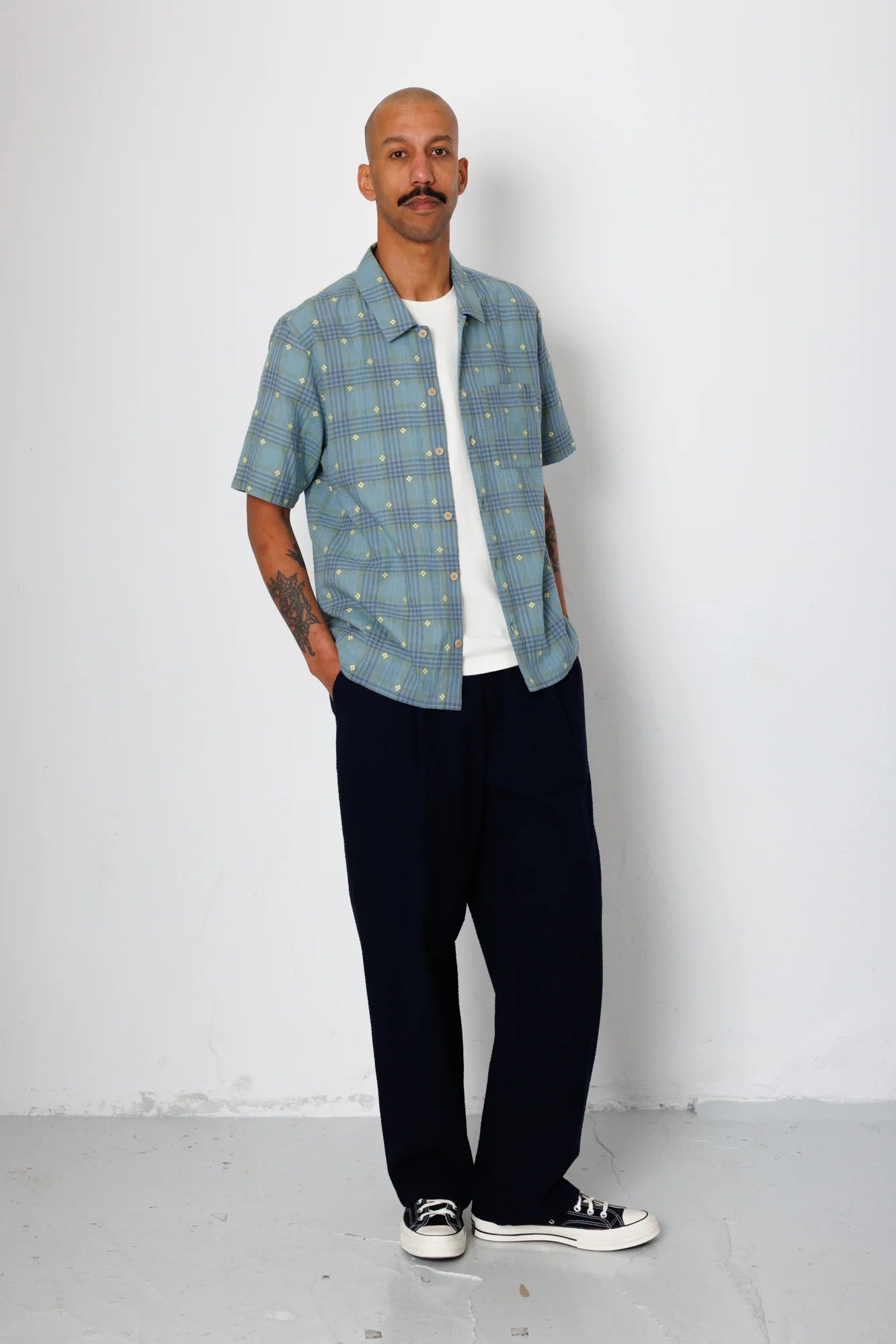 GABE SHIRT - BLUE YELLOW FLOWER CHECK