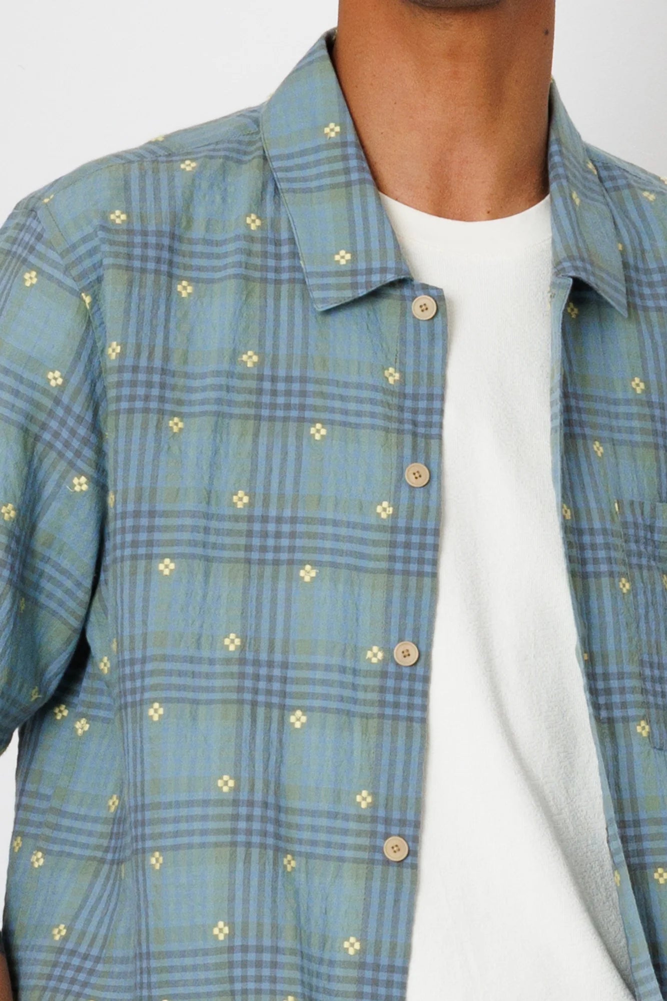 GABE SHIRT - BLUE YELLOW FLOWER CHECK