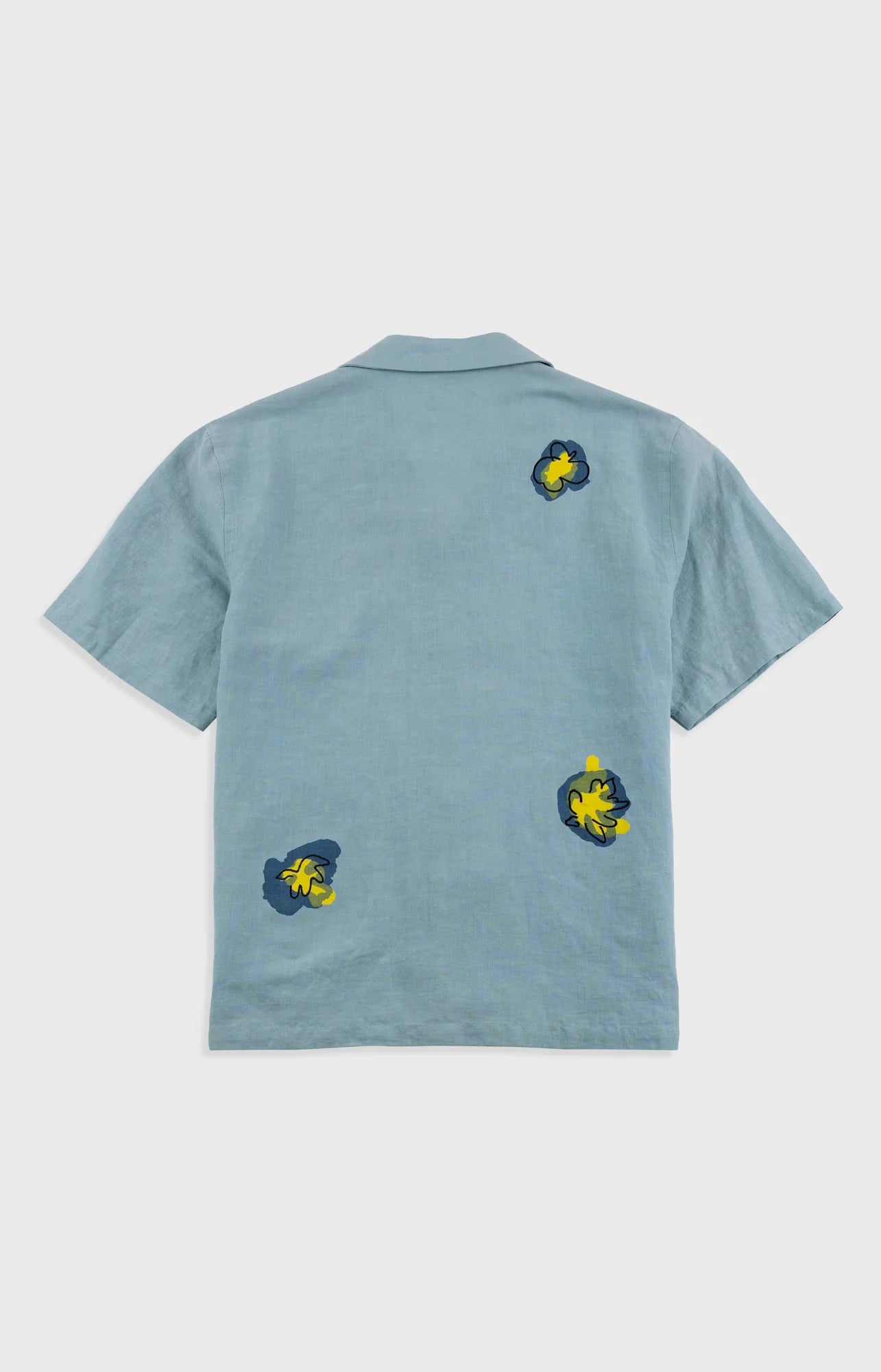 RELAXED SOFT COLLAR SHIRT - BLUE EMBROIDERED FLOWER