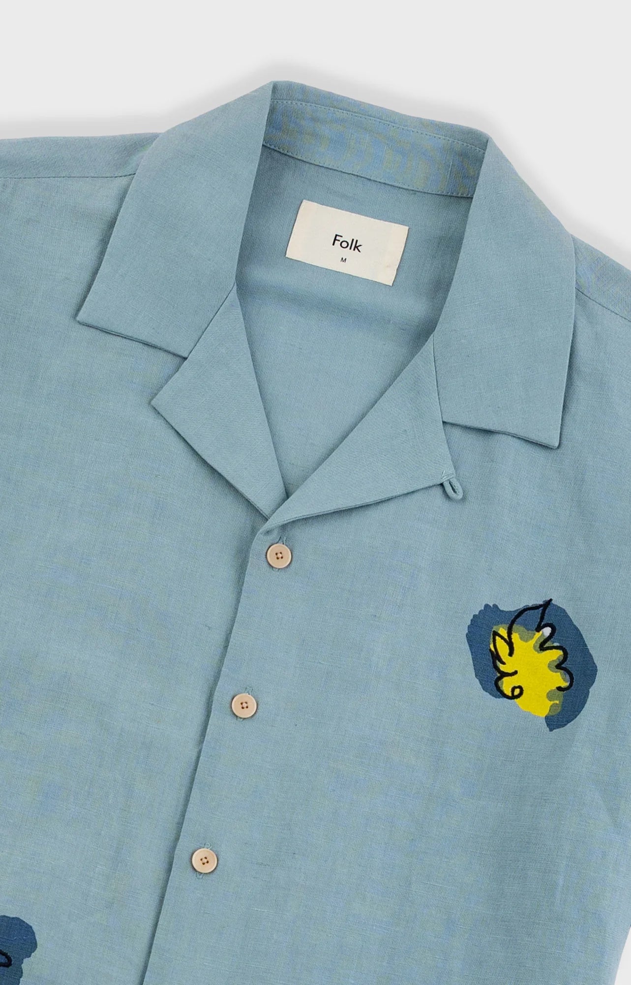 RELAXED SOFT COLLAR SHIRT - BLUE EMBROIDERED FLOWER