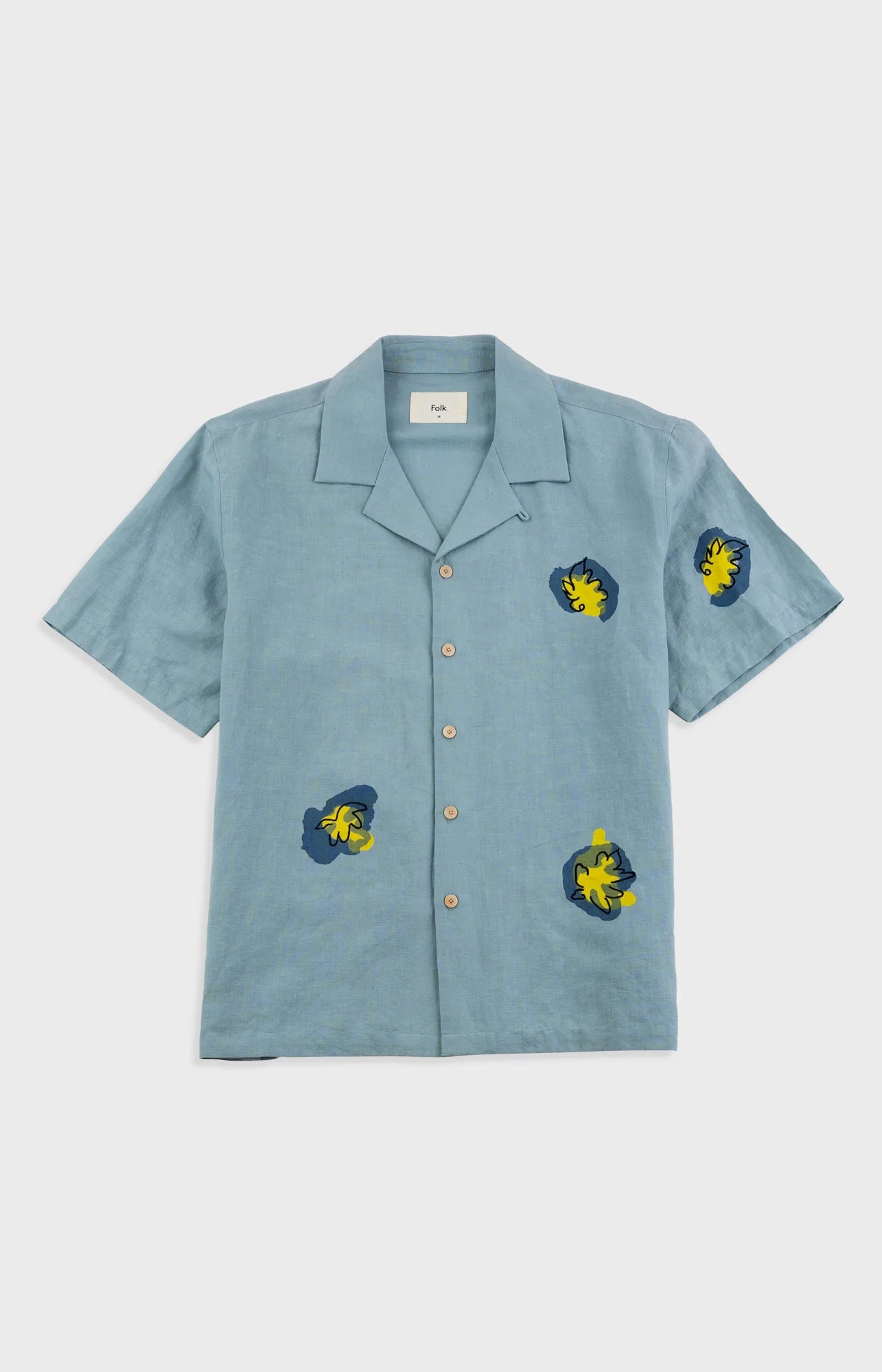 RELAXED SOFT COLLAR SHIRT - BLUE EMBROIDERED FLOWER