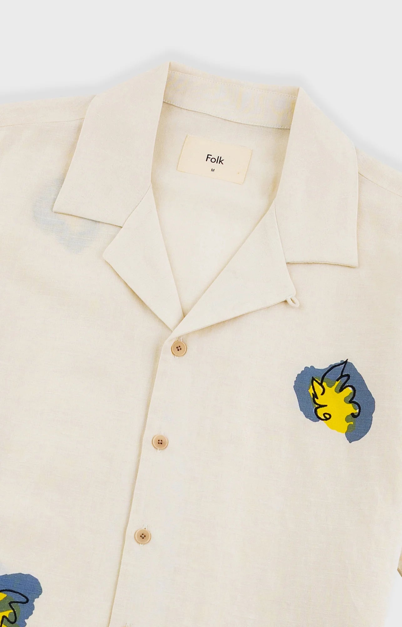 RELAXED SOFT COLLAR SHIRT - ECRU EMBROIDERED FLOWER