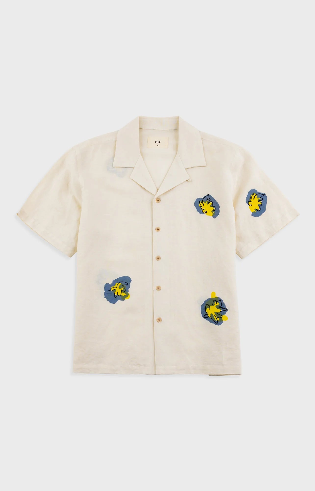 RELAXED SOFT COLLAR SHIRT - ECRU EMBROIDERED FLOWER