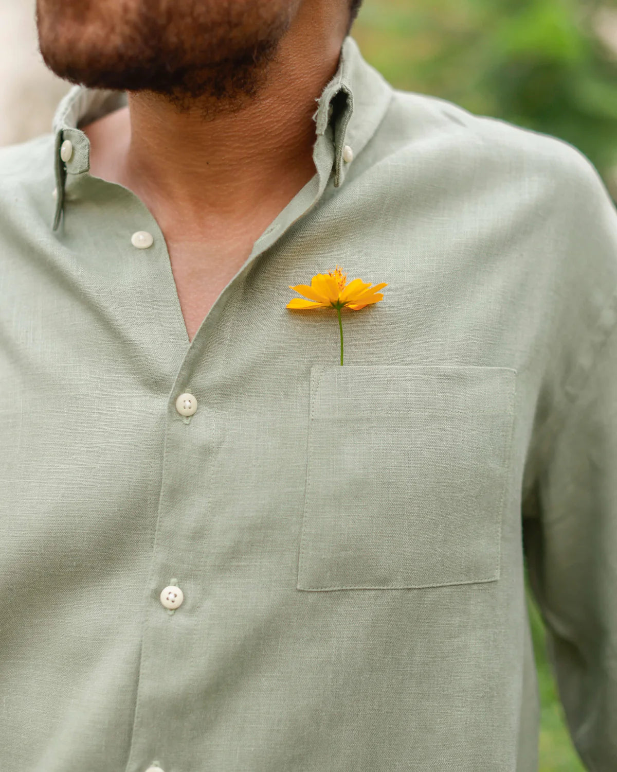 GREEN LONG SLEEVED LINEN SHIRT