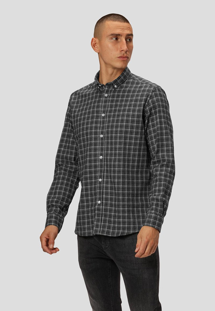 SÄLEN FLANNEL 2 CHECKED LONG SLEEVE SHIRT - ANTHRACITE GREY